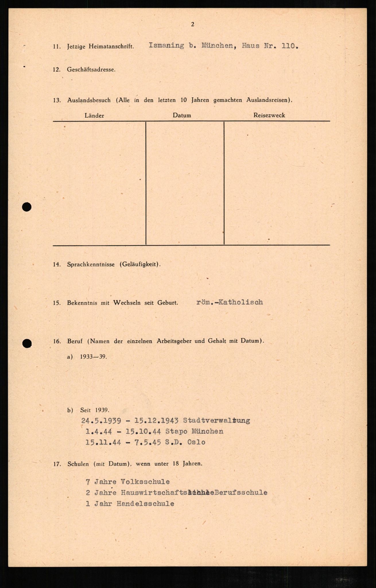 Forsvaret, Forsvarets overkommando II, RA/RAFA-3915/D/Db/L0007: CI Questionaires. Tyske okkupasjonsstyrker i Norge. Tyskere., 1945-1946, p. 133