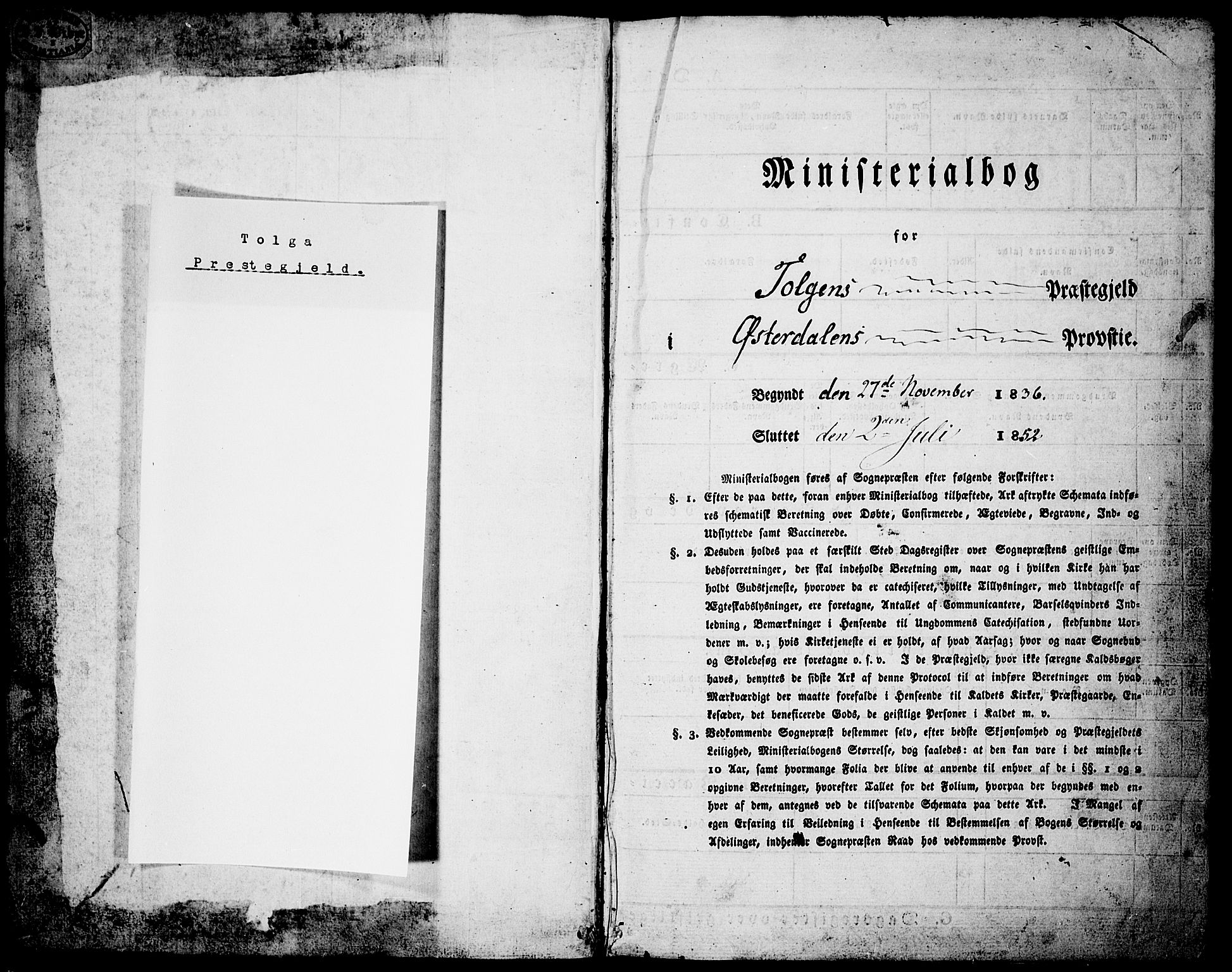 Tolga prestekontor, SAH/PREST-062/K/L0005: Parish register (official) no. 5, 1836-1852