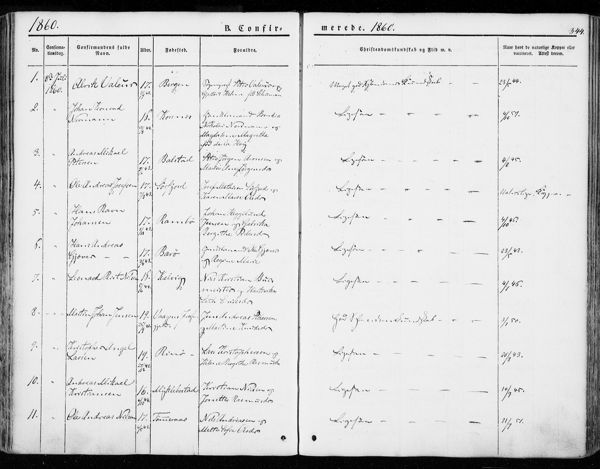 Ministerialprotokoller, klokkerbøker og fødselsregistre - Nordland, SAT/A-1459/872/L1033: Parish register (official) no. 872A08, 1840-1863, p. 344