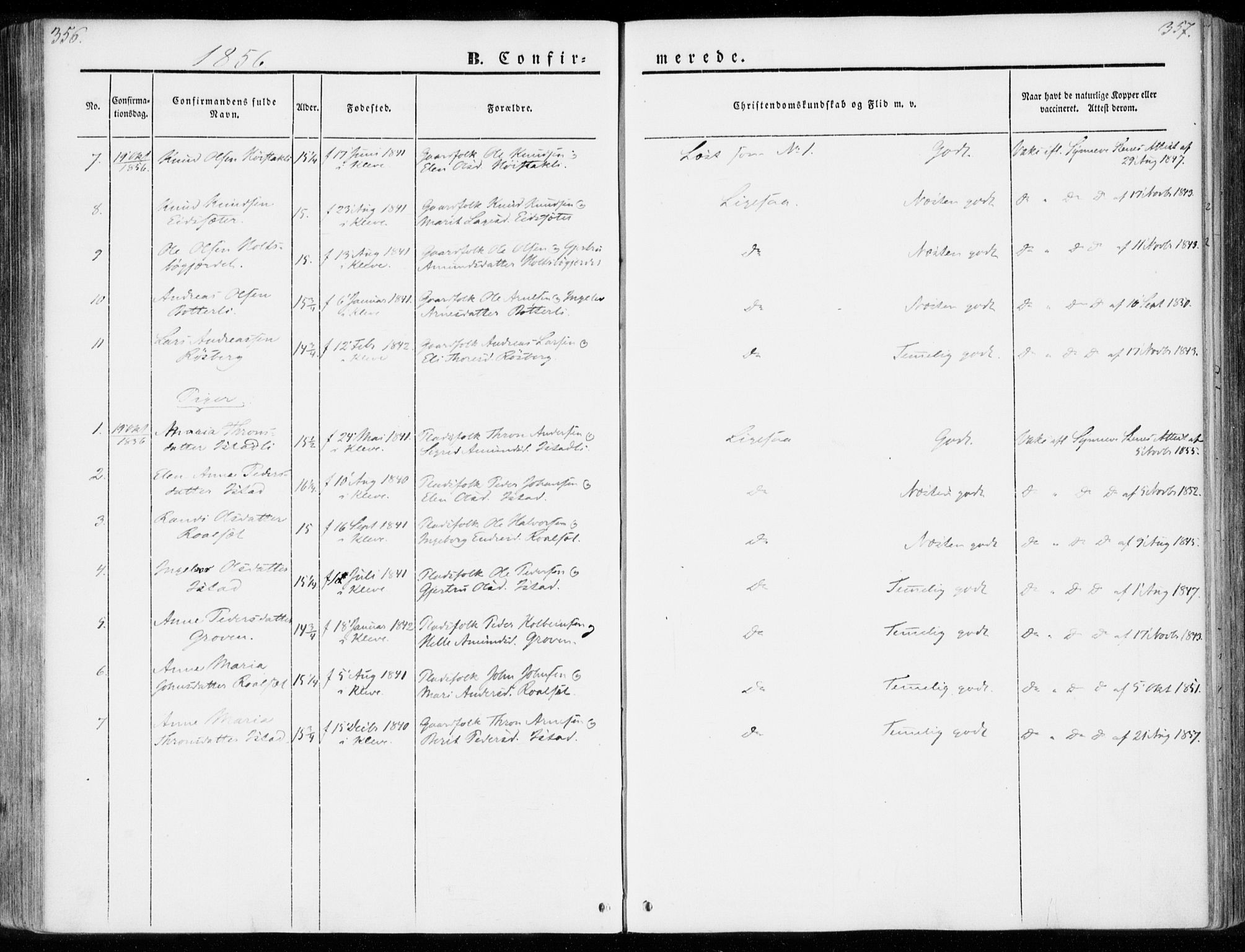 Ministerialprotokoller, klokkerbøker og fødselsregistre - Møre og Romsdal, AV/SAT-A-1454/557/L0680: Parish register (official) no. 557A02, 1843-1869, p. 356-357