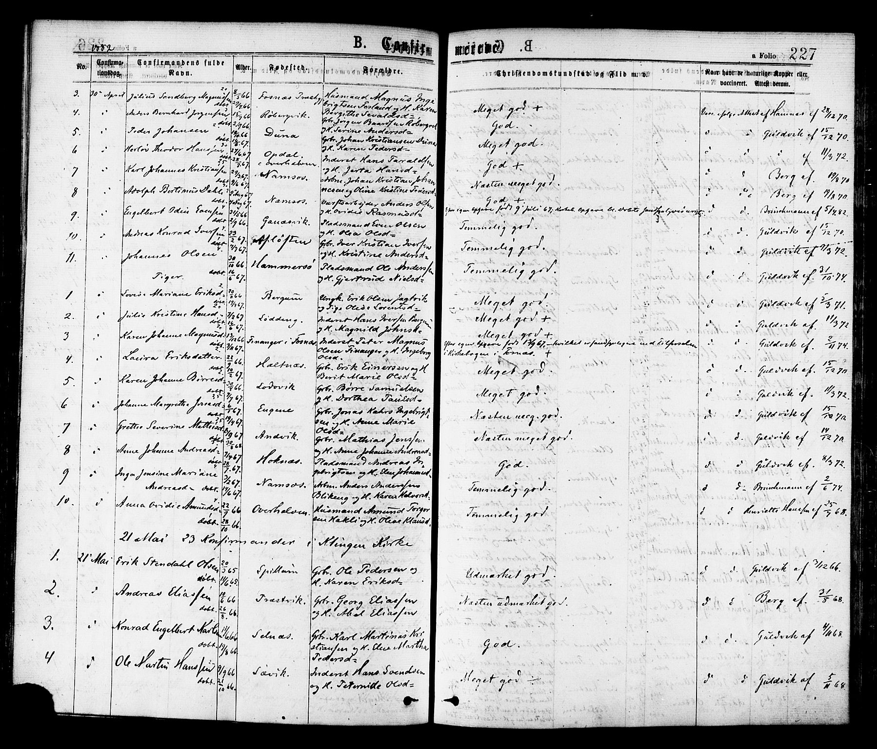 Ministerialprotokoller, klokkerbøker og fødselsregistre - Nord-Trøndelag, AV/SAT-A-1458/768/L0572: Parish register (official) no. 768A07, 1874-1886, p. 227