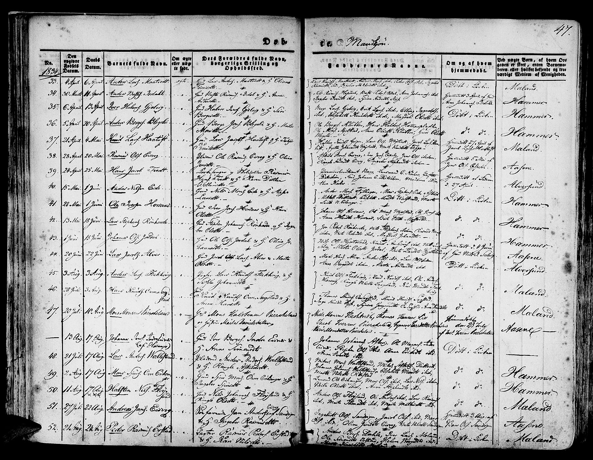 Hamre sokneprestembete, AV/SAB-A-75501/H/Ha/Haa/Haaa/L0011: Parish register (official) no. A 11, 1826-1834, p. 47