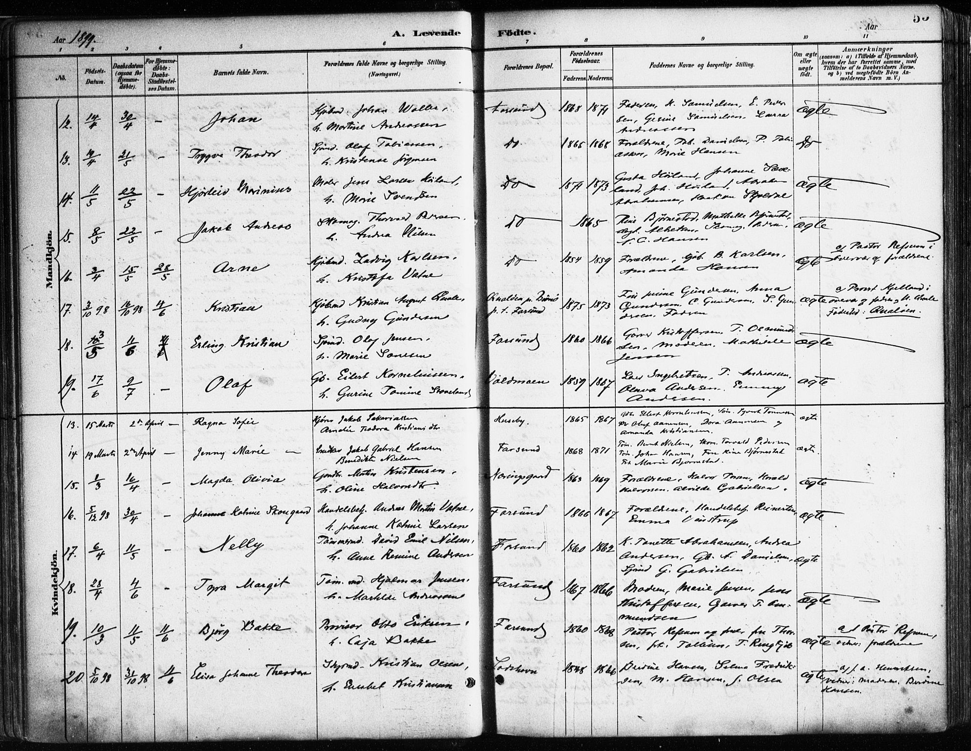 Farsund sokneprestkontor, SAK/1111-0009/F/Fa/L0006: Parish register (official) no. A 6, 1887-1920, p. 55
