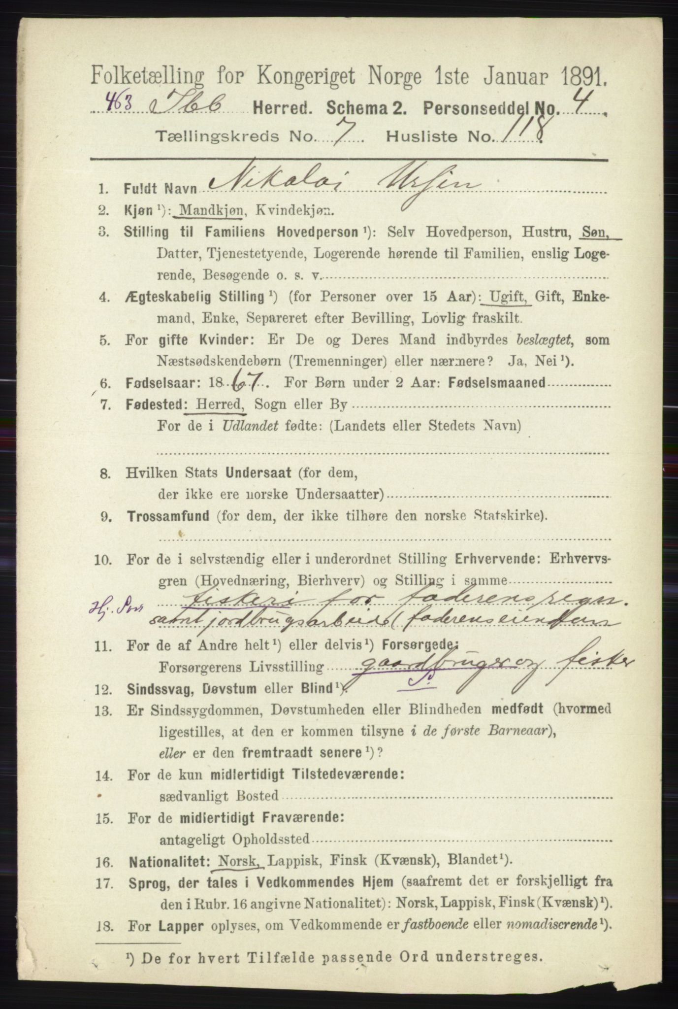 RA, 1891 census for 1917 Ibestad, 1891, p. 4973