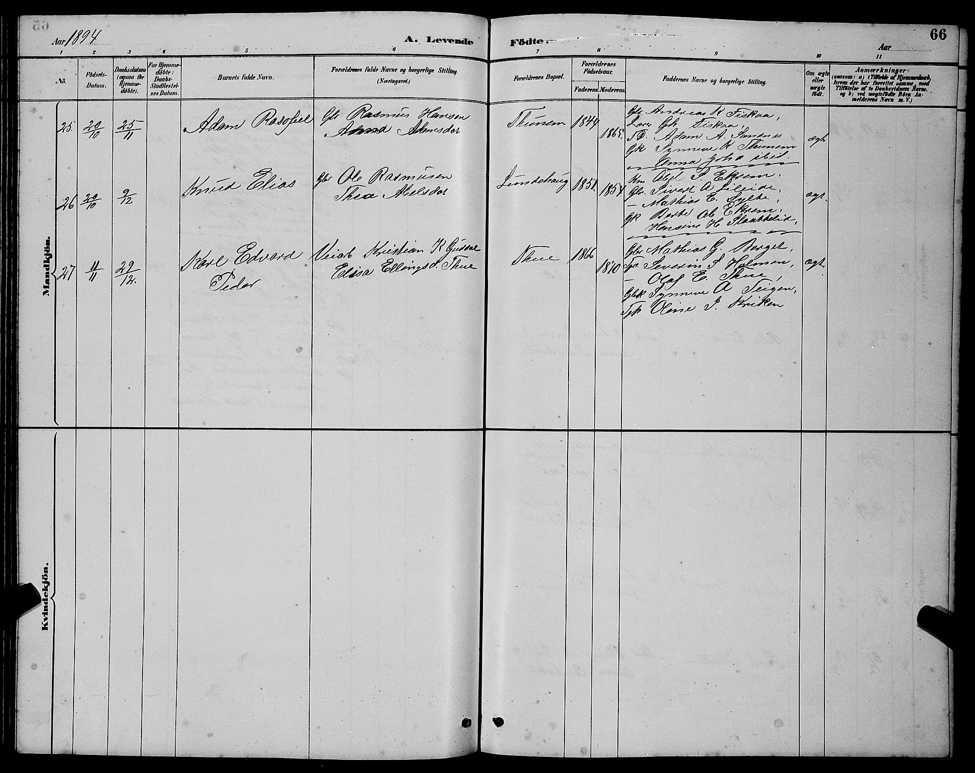 Ministerialprotokoller, klokkerbøker og fødselsregistre - Møre og Romsdal, AV/SAT-A-1454/501/L0017: Parish register (copy) no. 501C03, 1885-1901, p. 66