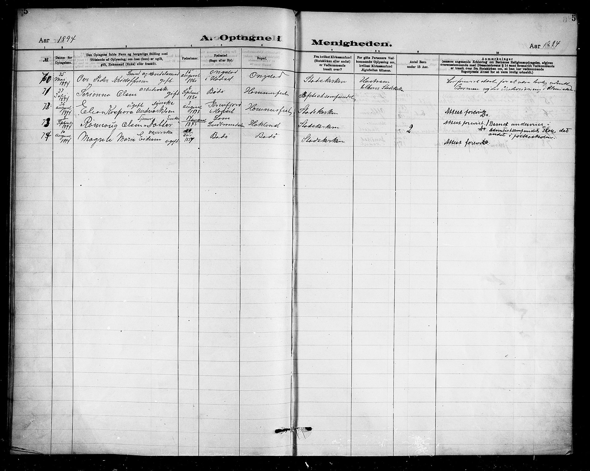 Ministerialprotokoller, klokkerbøker og fødselsregistre - Nordland, SAT/A-1459/888/L1274: Dissenter register no. 888D01, 1889-1902, p. 5