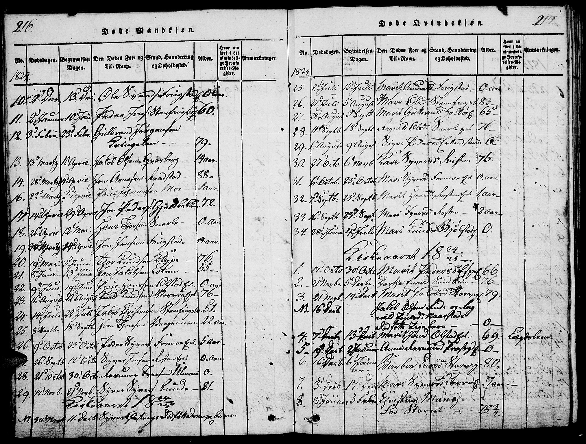 Vågå prestekontor, SAH/PREST-076/H/Ha/Haa/L0003: Parish register (official) no. 3, 1815-1827, p. 216-217