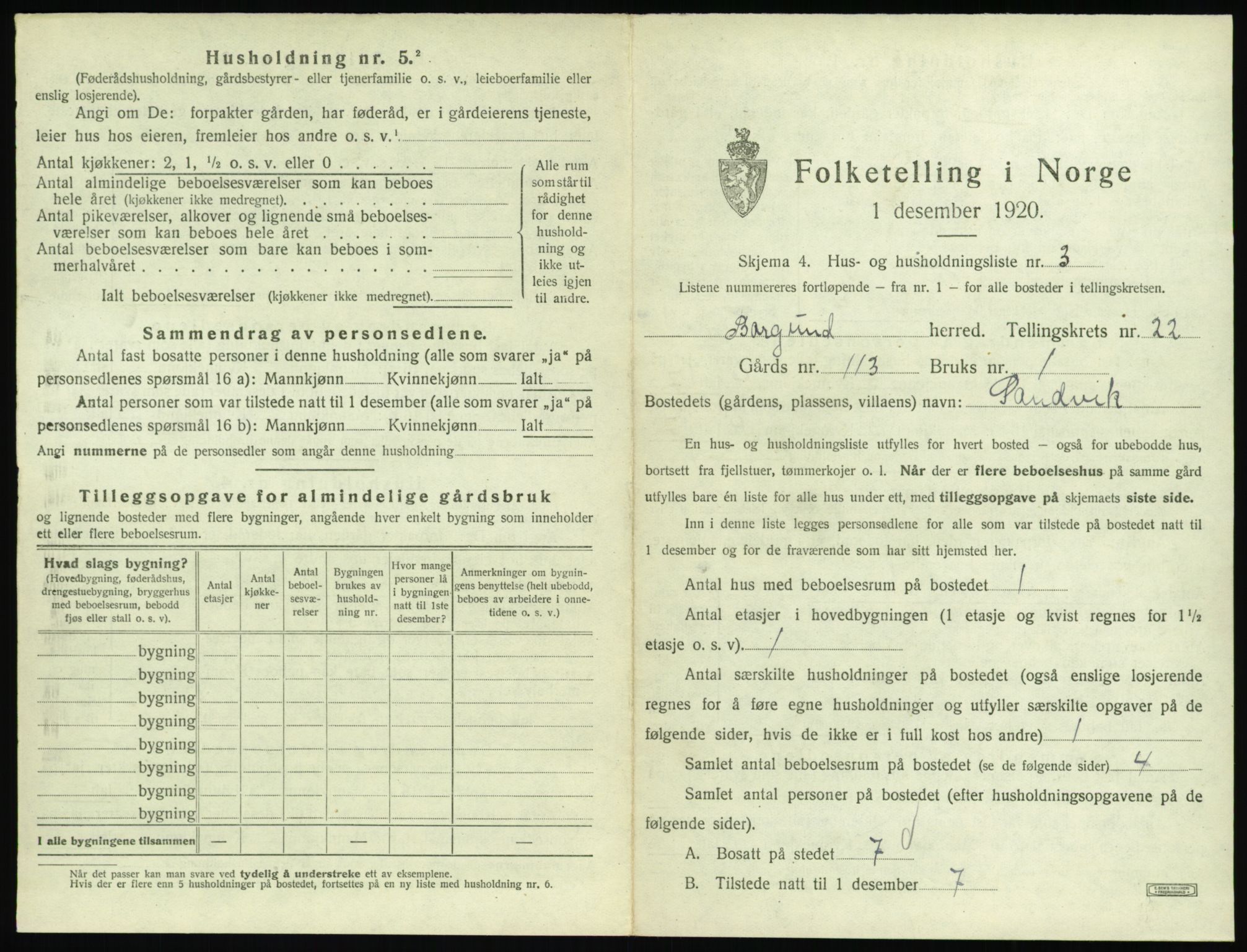 SAT, 1920 census for Borgund, 1920, p. 1812