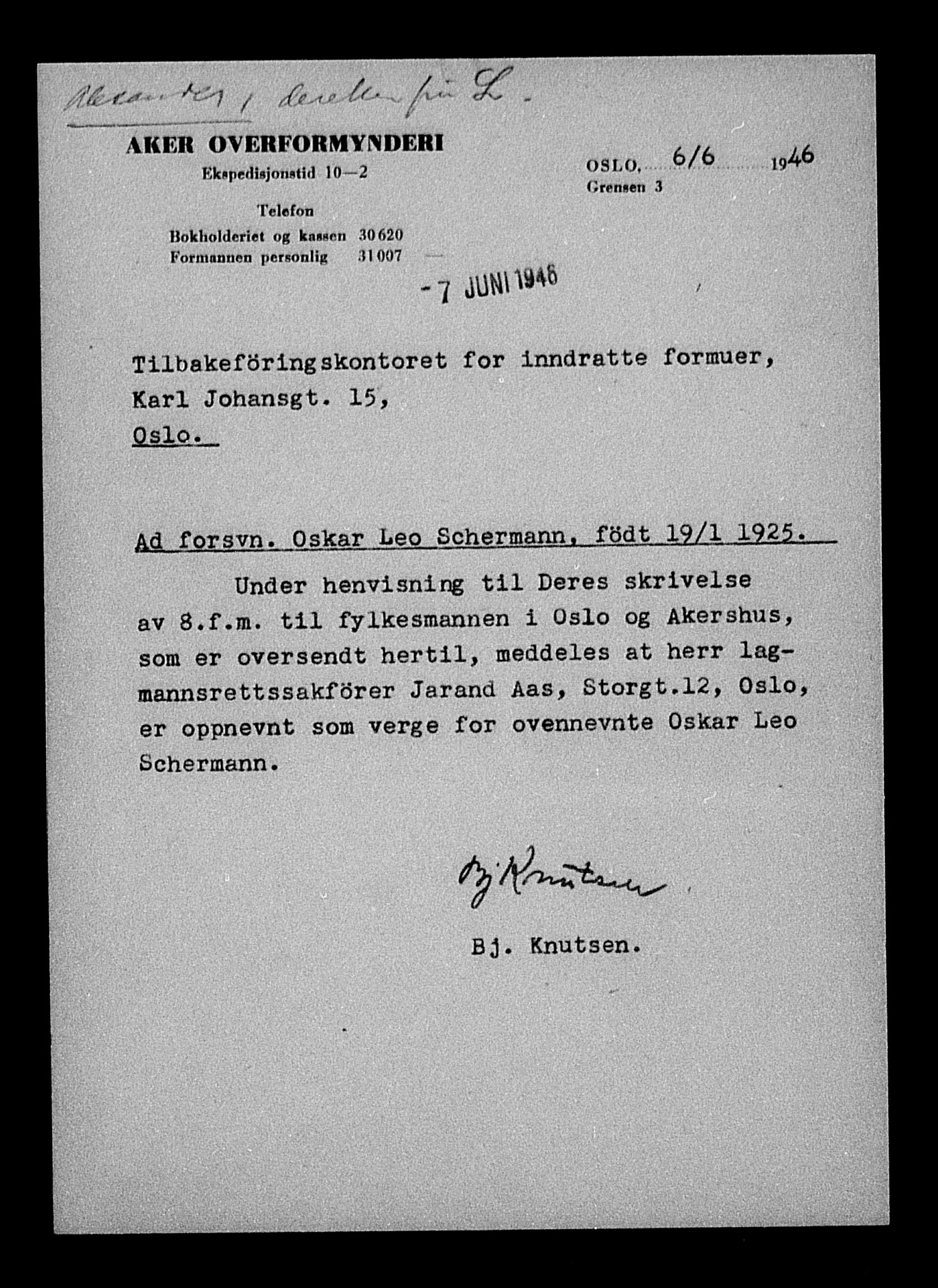 Justisdepartementet, Tilbakeføringskontoret for inndratte formuer, AV/RA-S-1564/H/Hc/Hcc/L0979: --, 1945-1947, p. 4