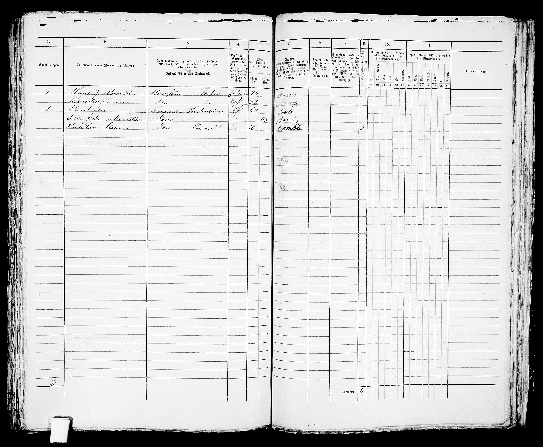 RA, 1865 census for Brevik, 1865, p. 662