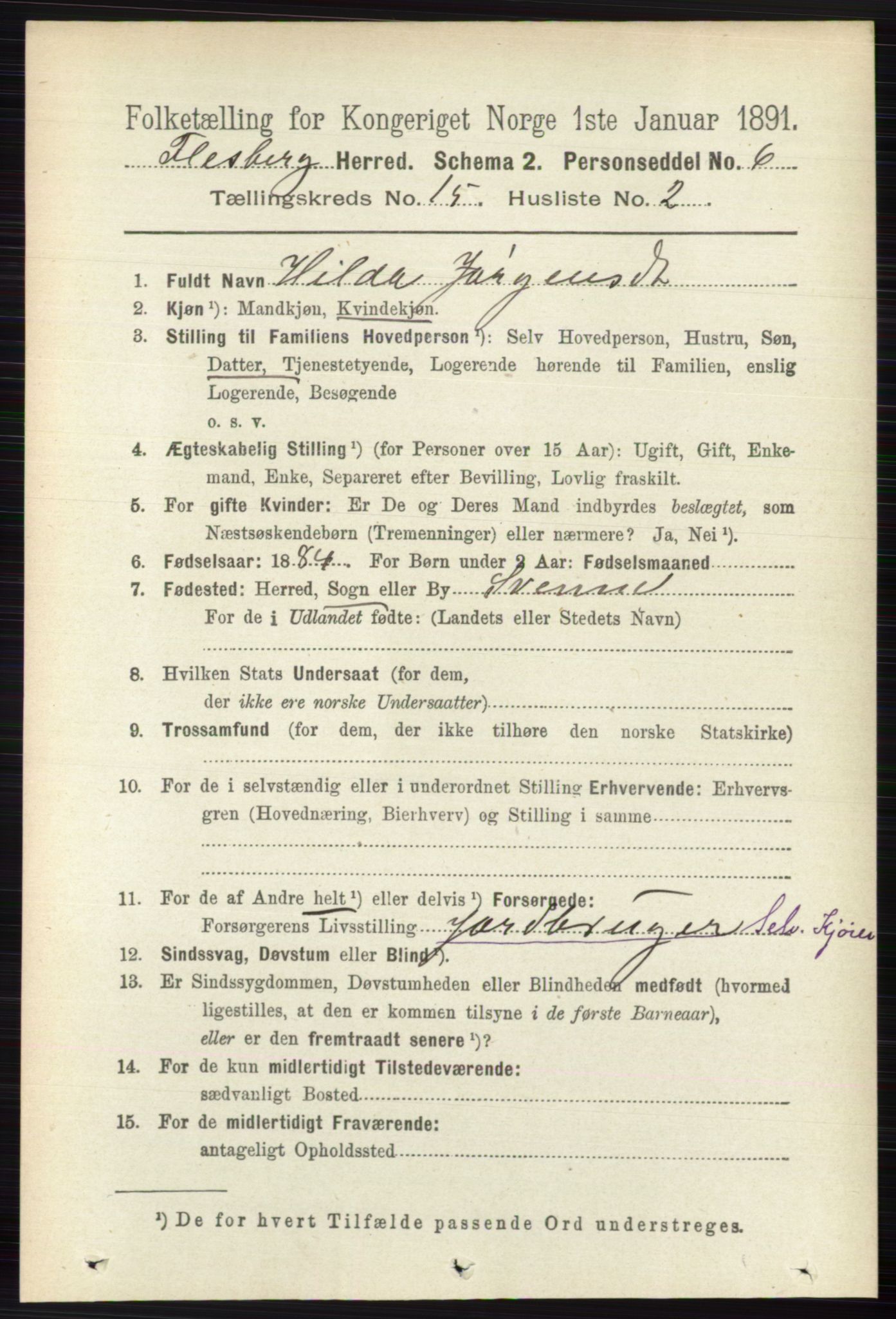 RA, 1891 census for 0631 Flesberg, 1891, p. 2701