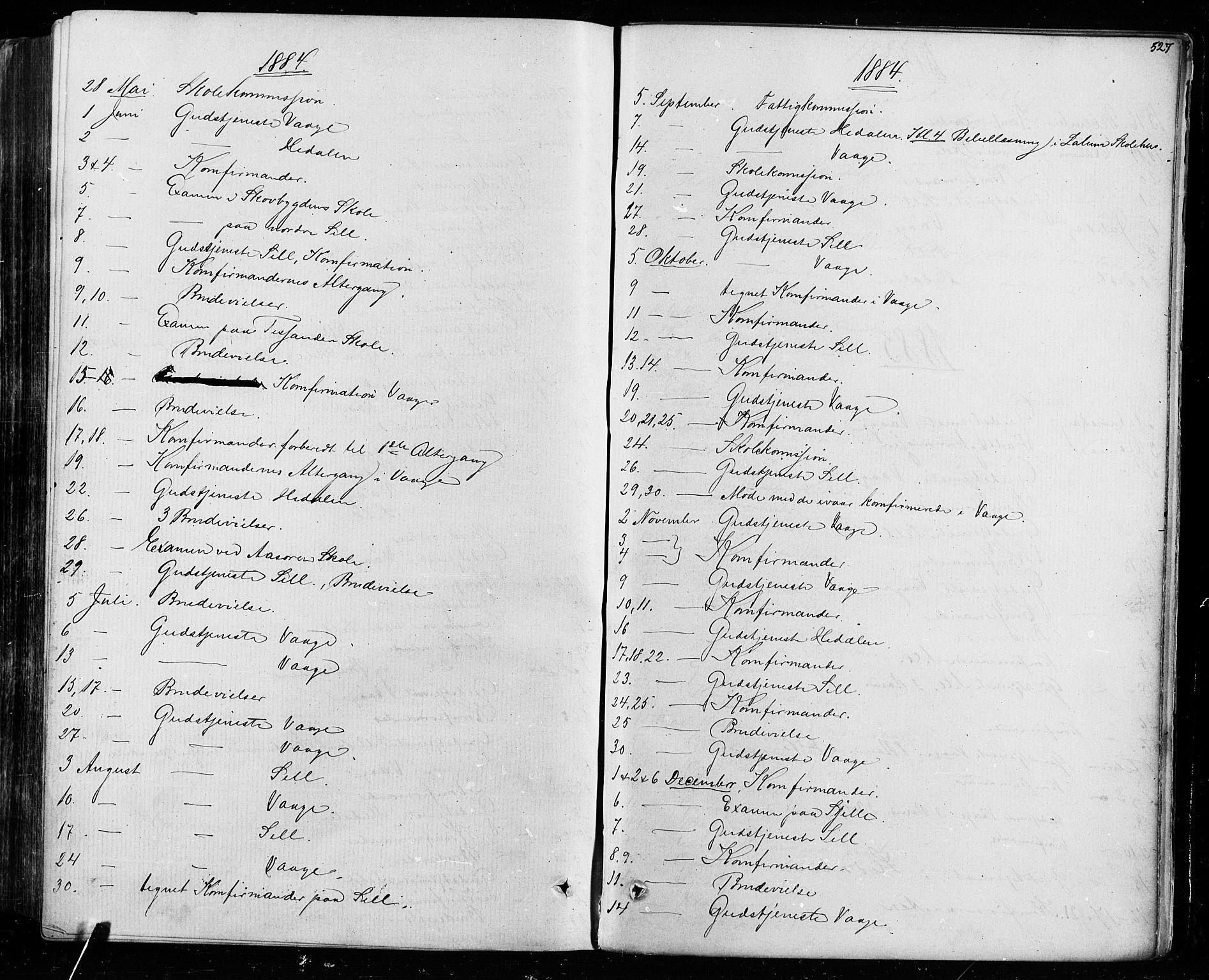 Vågå prestekontor, SAH/PREST-076/H/Ha/Haa/L0007: Parish register (official) no. 7 /1, 1872-1886, p. 527