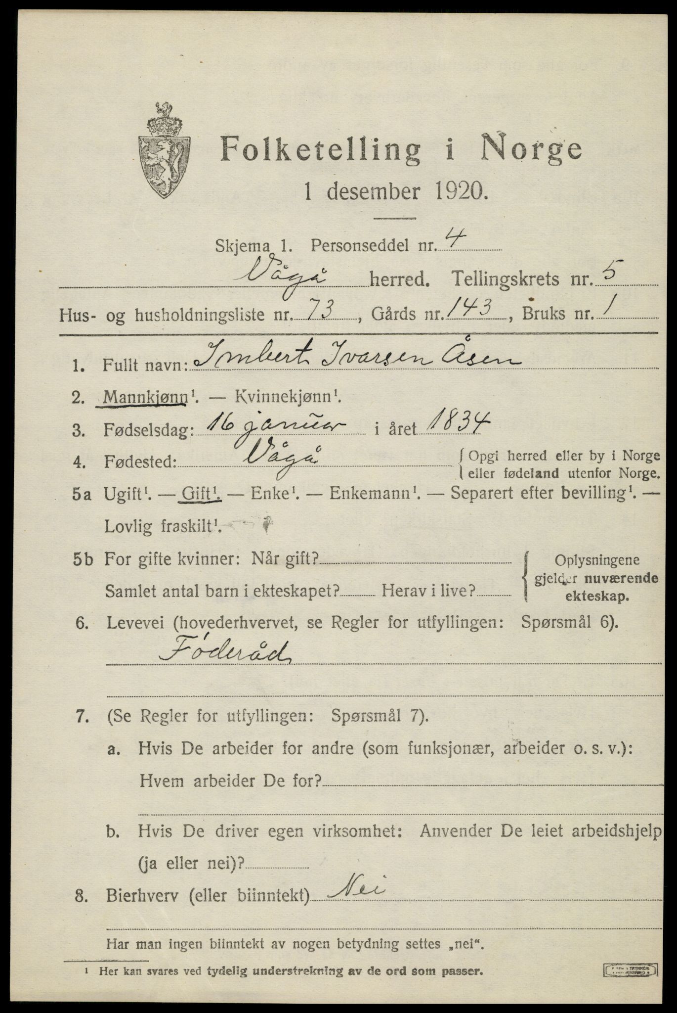 SAH, 1920 census for Vågå, 1920, p. 4694