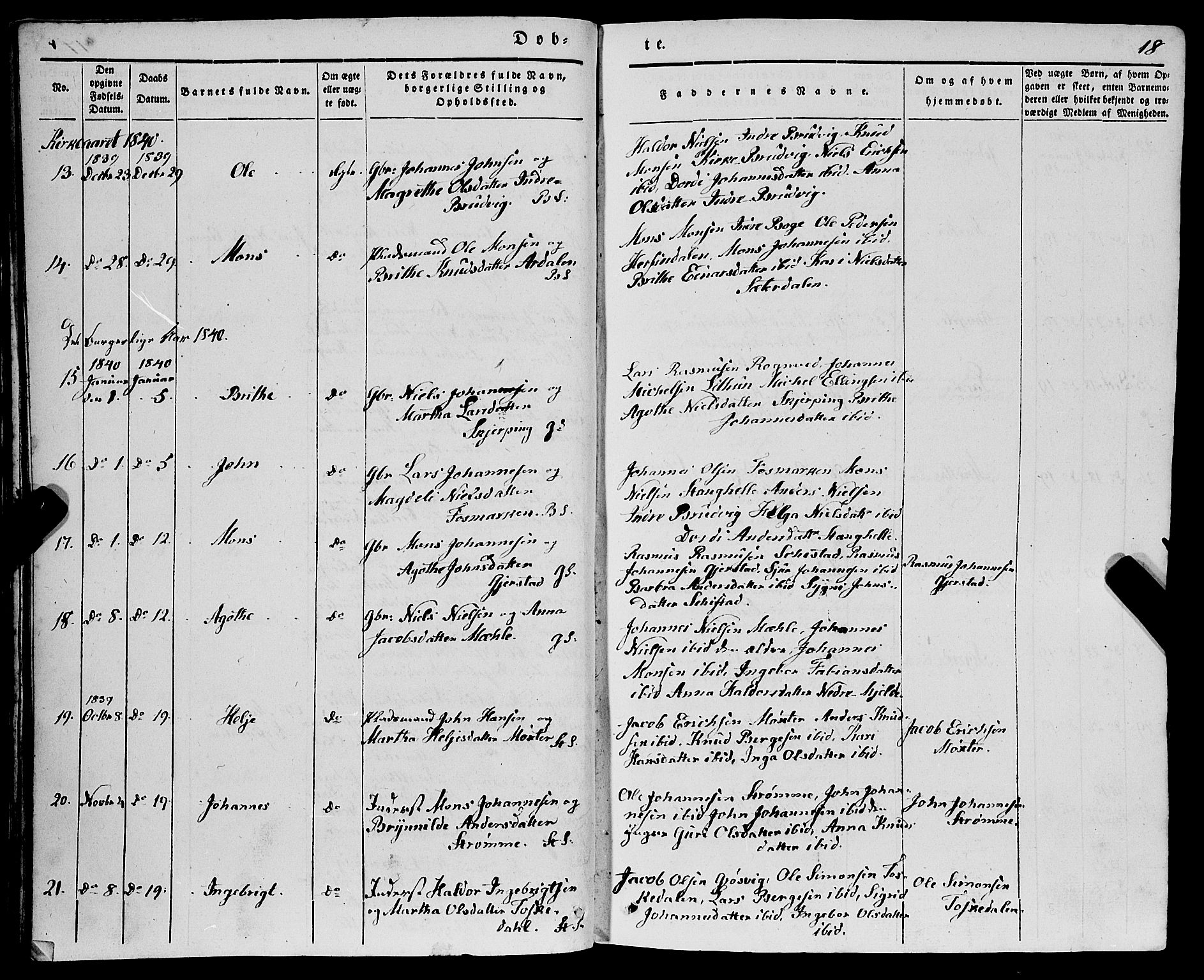 Haus sokneprestembete, AV/SAB-A-75601/H/Haa: Parish register (official) no. A 15, 1838-1847, p. 18