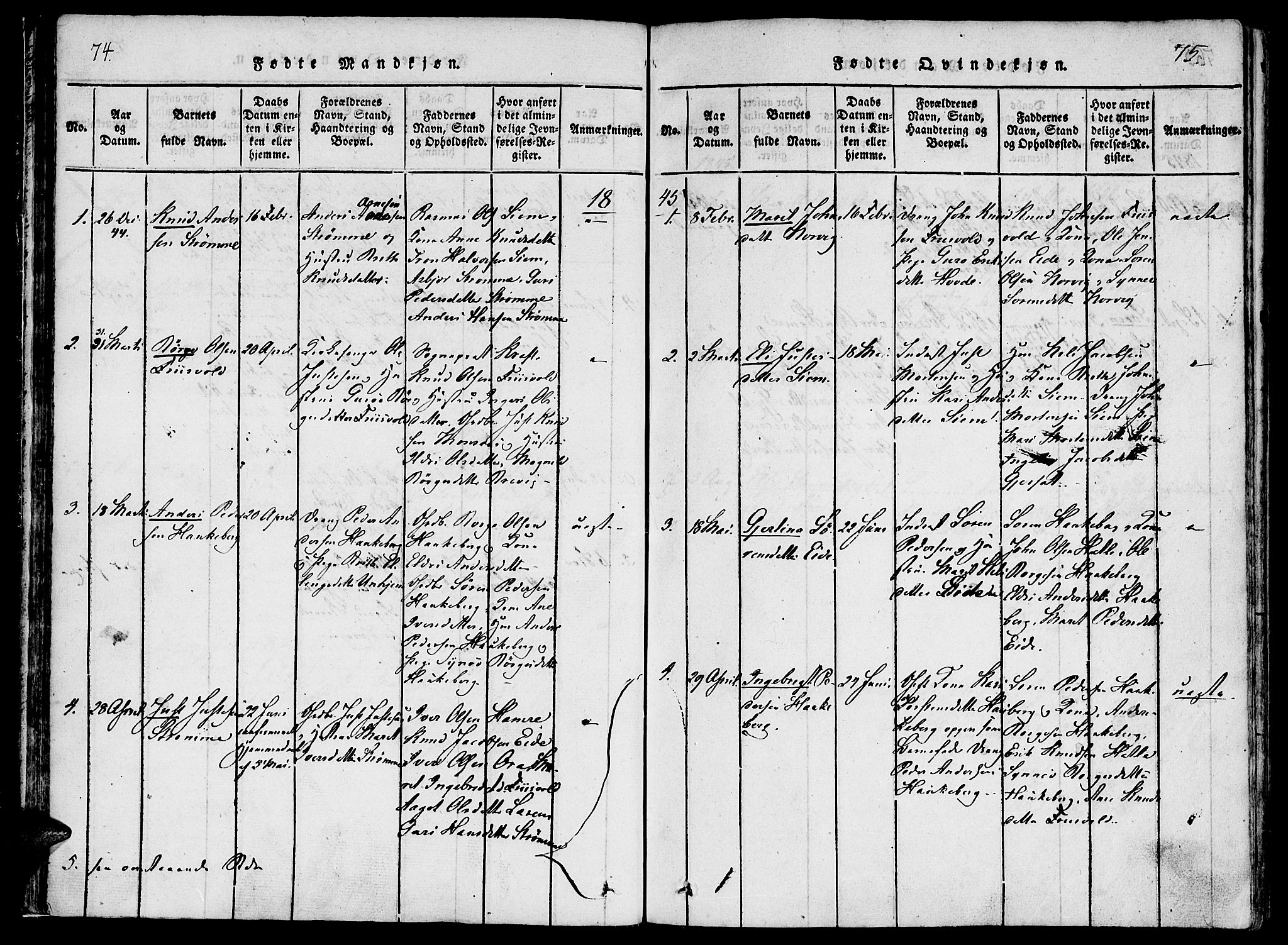Ministerialprotokoller, klokkerbøker og fødselsregistre - Møre og Romsdal, SAT/A-1454/542/L0551: Parish register (official) no. 542A01, 1818-1853, p. 74-75
