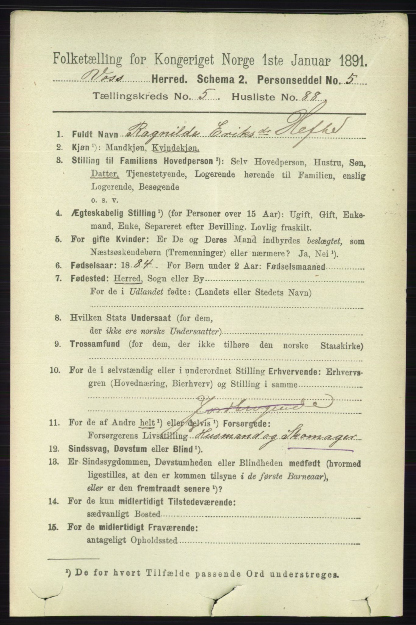 RA, 1891 census for 1235 Voss, 1891, p. 3211