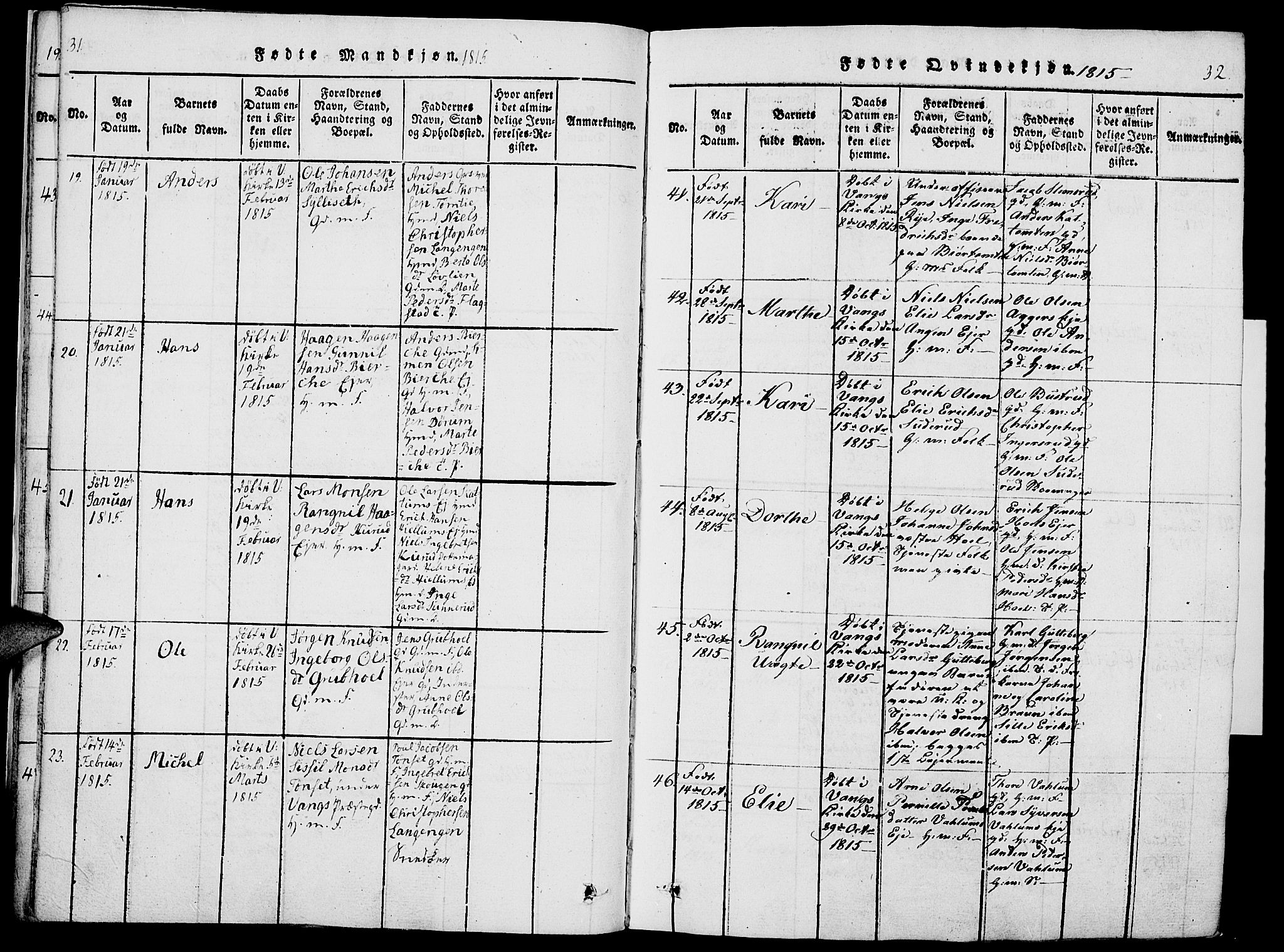 Vang prestekontor, Hedmark, AV/SAH-PREST-008/H/Ha/Haa/L0007: Parish register (official) no. 7, 1813-1826, p. 31-32