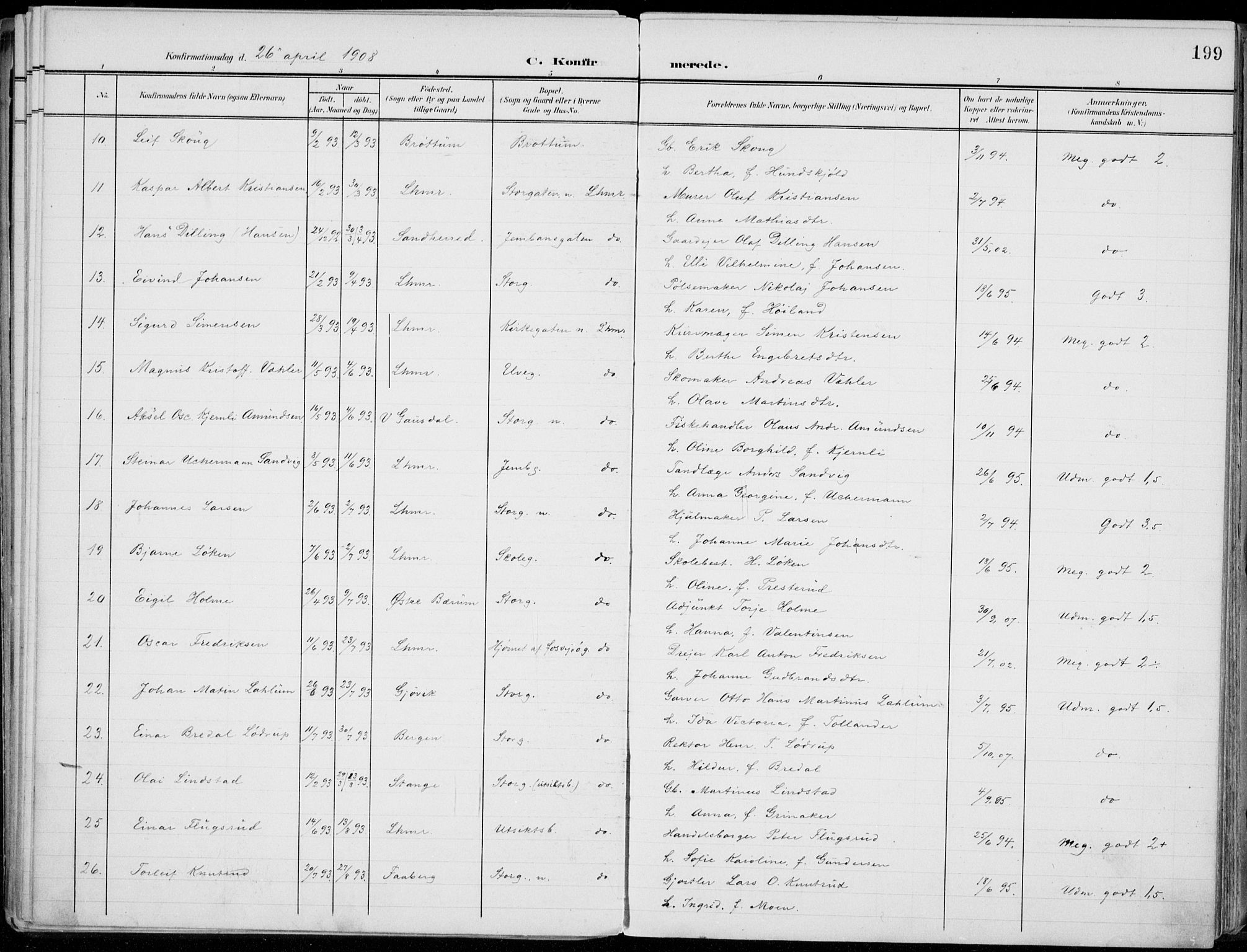 Lillehammer prestekontor, SAH/PREST-088/H/Ha/Haa/L0001: Parish register (official) no. 1, 1901-1916, p. 199