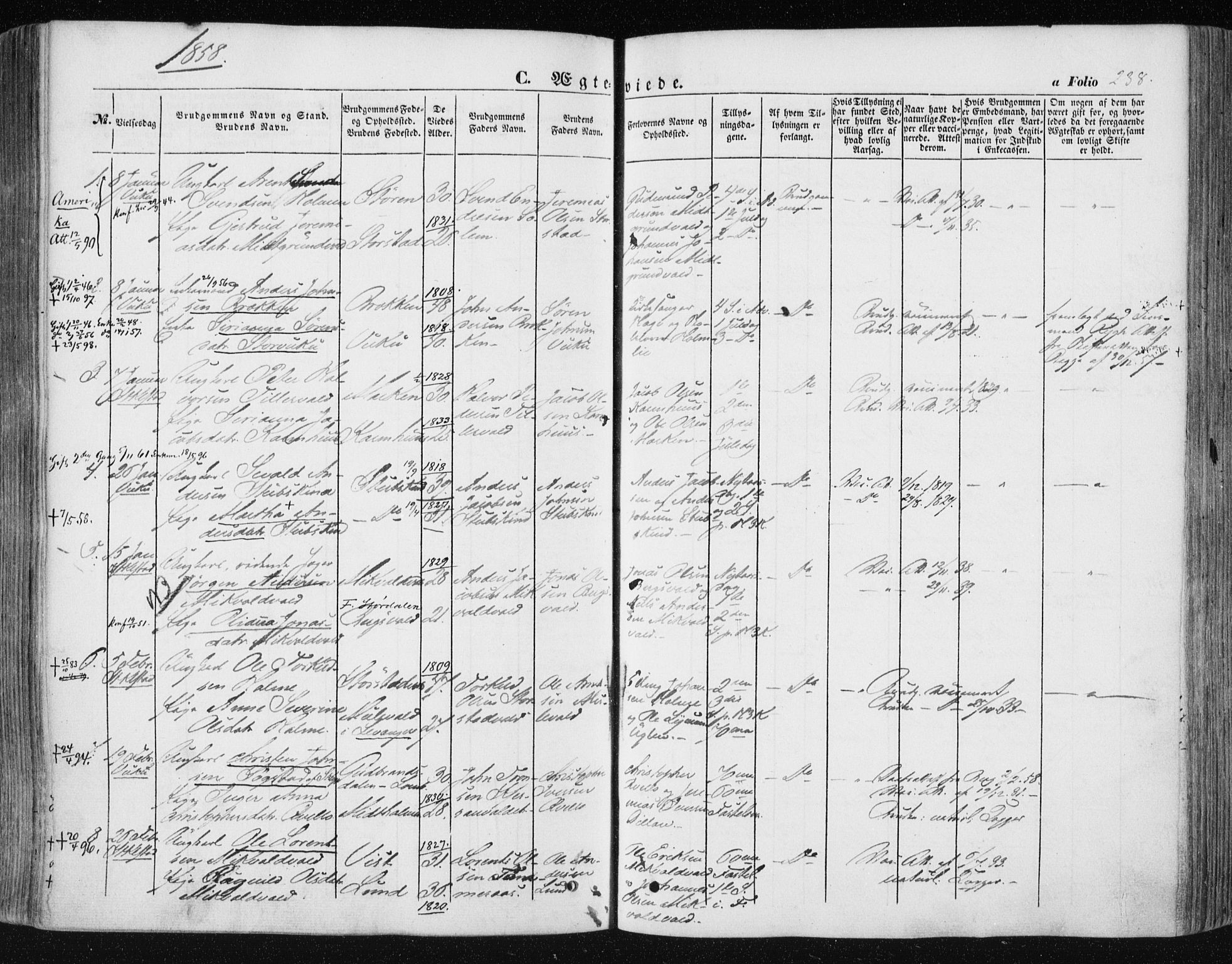 Ministerialprotokoller, klokkerbøker og fødselsregistre - Nord-Trøndelag, AV/SAT-A-1458/723/L0240: Parish register (official) no. 723A09, 1852-1860, p. 238