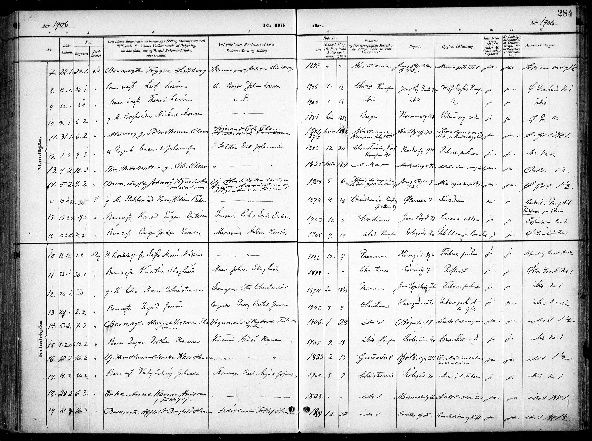 Kampen prestekontor Kirkebøker, SAO/A-10853/F/Fa/L0009: Parish register (official) no. I 9, 1899-1911, p. 284