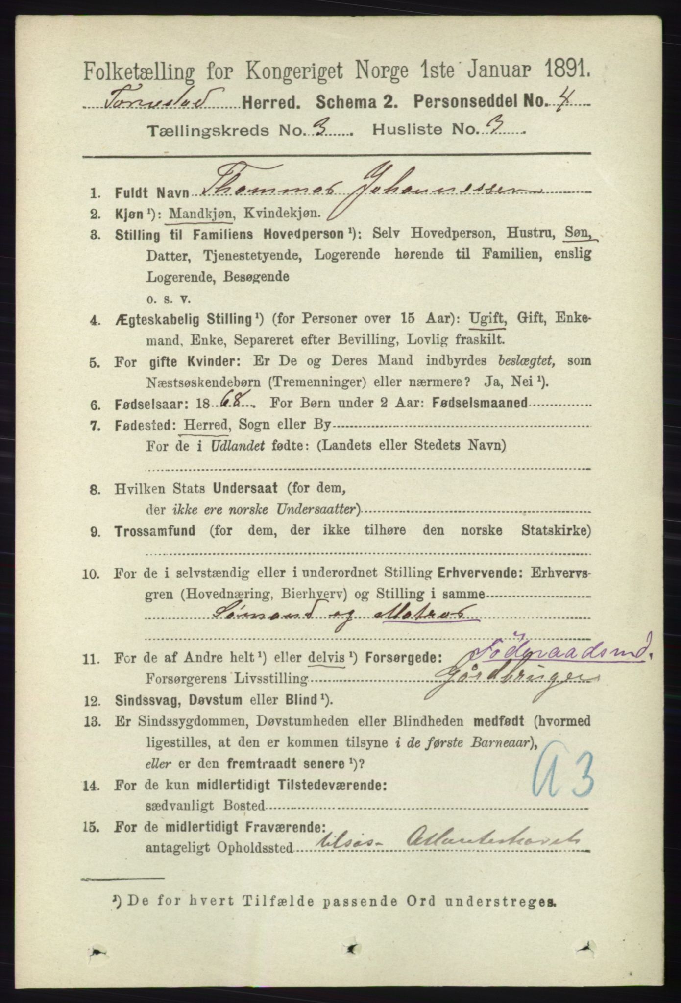 RA, 1891 census for 1152 Torvastad, 1891, p. 965