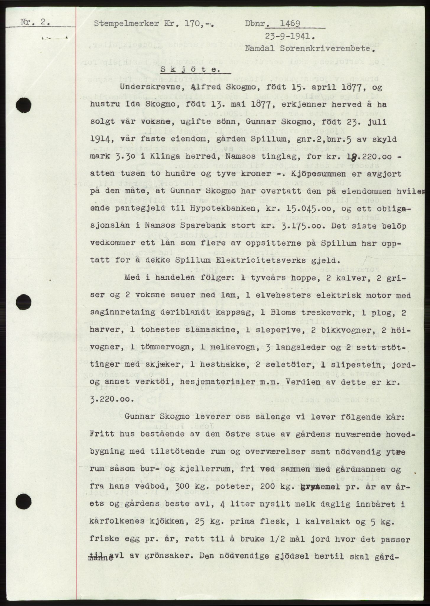 Namdal sorenskriveri, SAT/A-4133/1/2/2C: Mortgage book no. -, 1941-1942, Diary no: : 1469/1941
