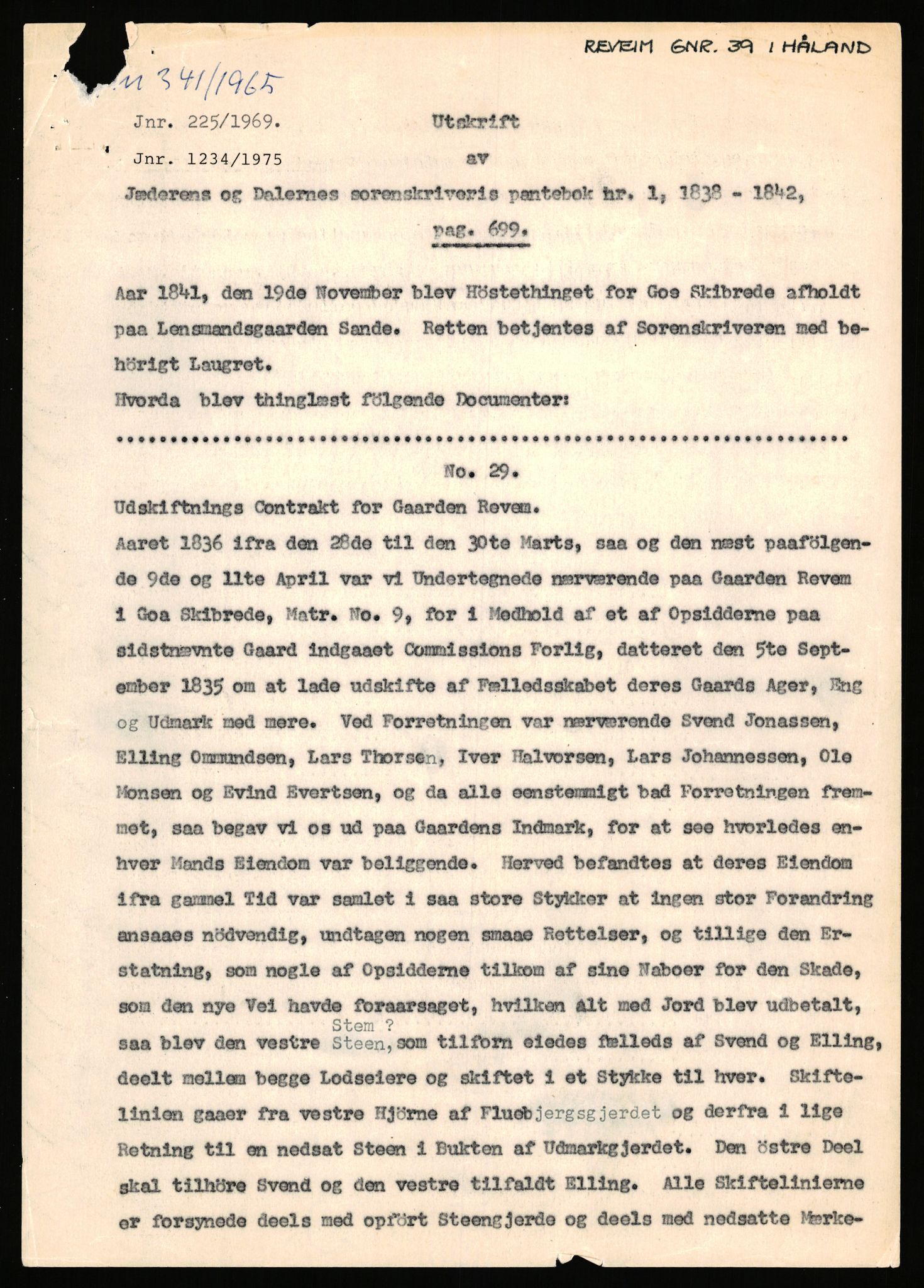 Statsarkivet i Stavanger, AV/SAST-A-101971/03/Y/Yj/L0068: Avskrifter sortert etter gårdsnavn: Refsnes - Risjell, 1750-1930, p. 255