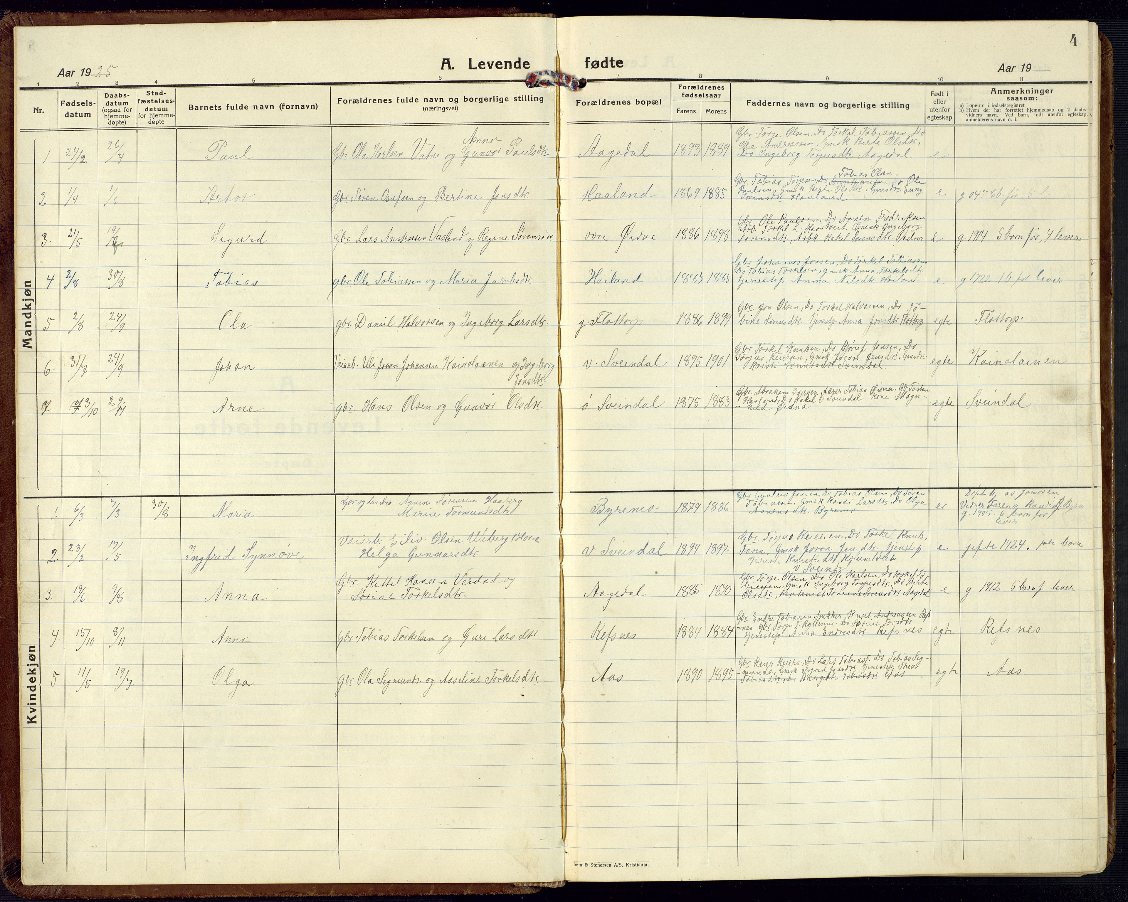 Bjelland sokneprestkontor, SAK/1111-0005/F/Fb/Fbc/L0004: Parish register (copy) no. B 4, 1921-1978, p. 4