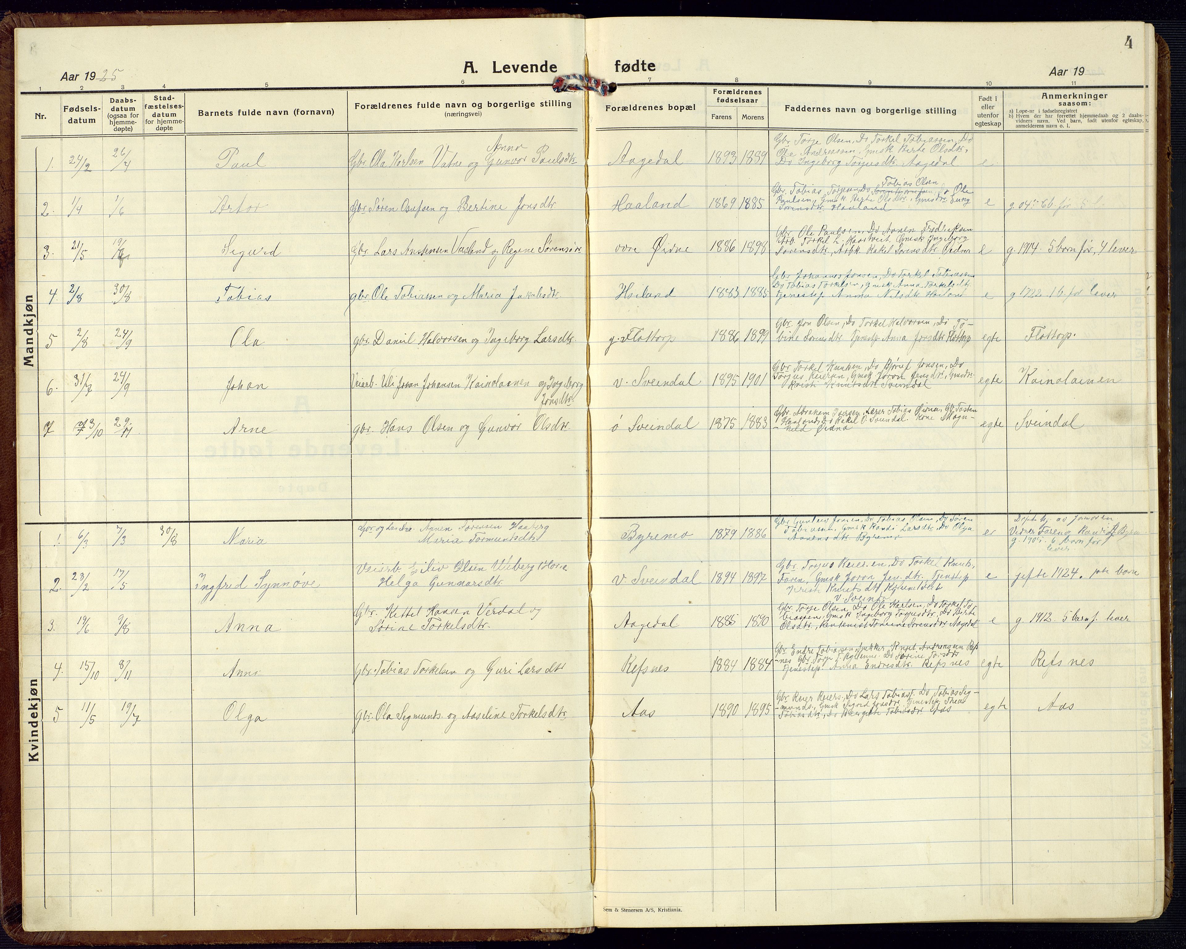 Bjelland sokneprestkontor, AV/SAK-1111-0005/F/Fb/Fbc/L0004: Parish register (copy) no. B 4, 1921-1978, p. 4
