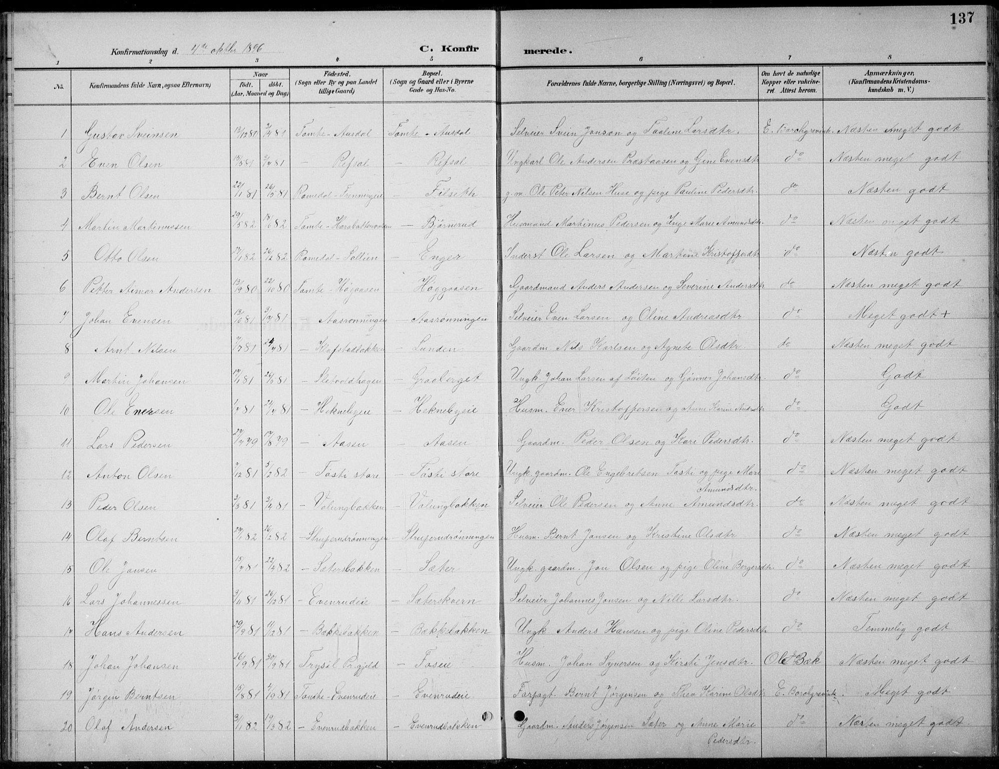 Romedal prestekontor, SAH/PREST-004/L/L0013: Parish register (copy) no. 13, 1896-1937, p. 137