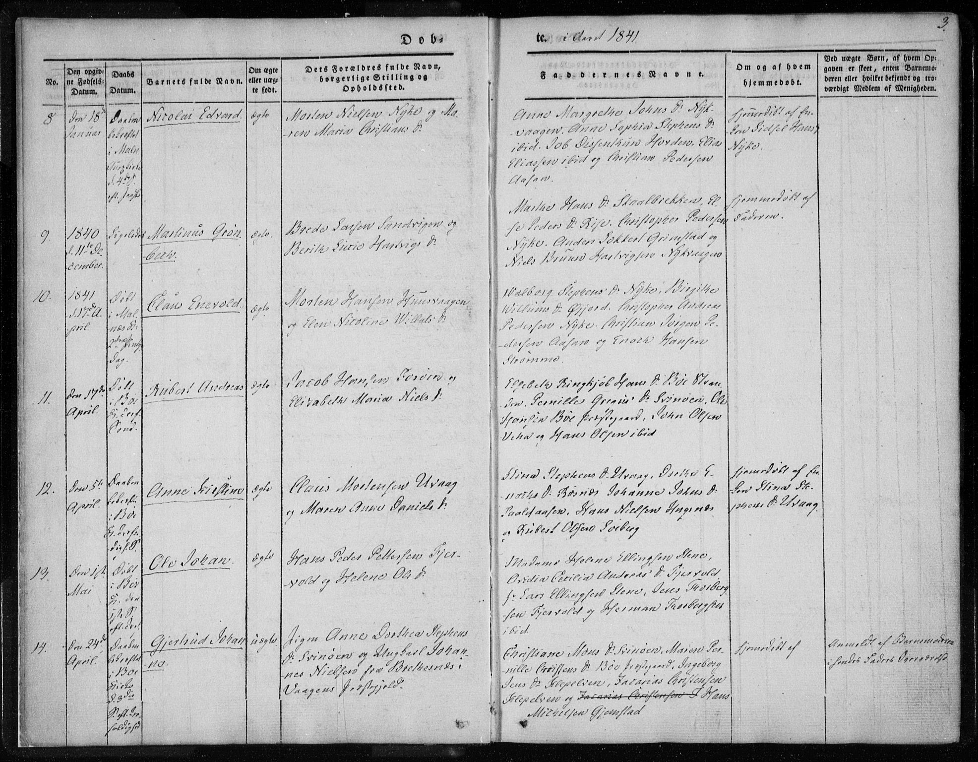 Ministerialprotokoller, klokkerbøker og fødselsregistre - Nordland, AV/SAT-A-1459/891/L1299: Parish register (official) no. 891A04, 1841-1856, p. 3