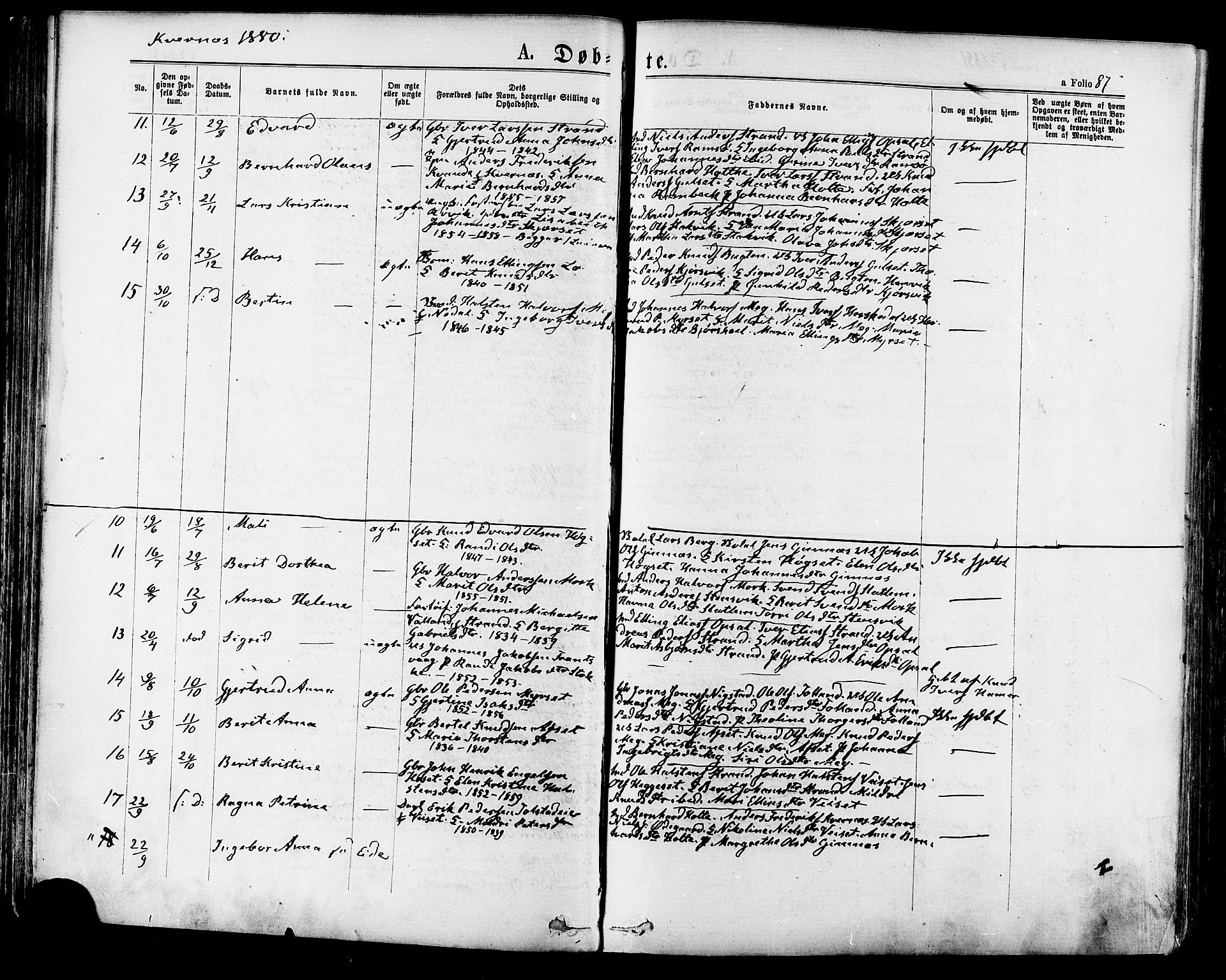 Ministerialprotokoller, klokkerbøker og fødselsregistre - Møre og Romsdal, SAT/A-1454/568/L0805: Parish register (official) no. 568A12 /1, 1869-1884, p. 87