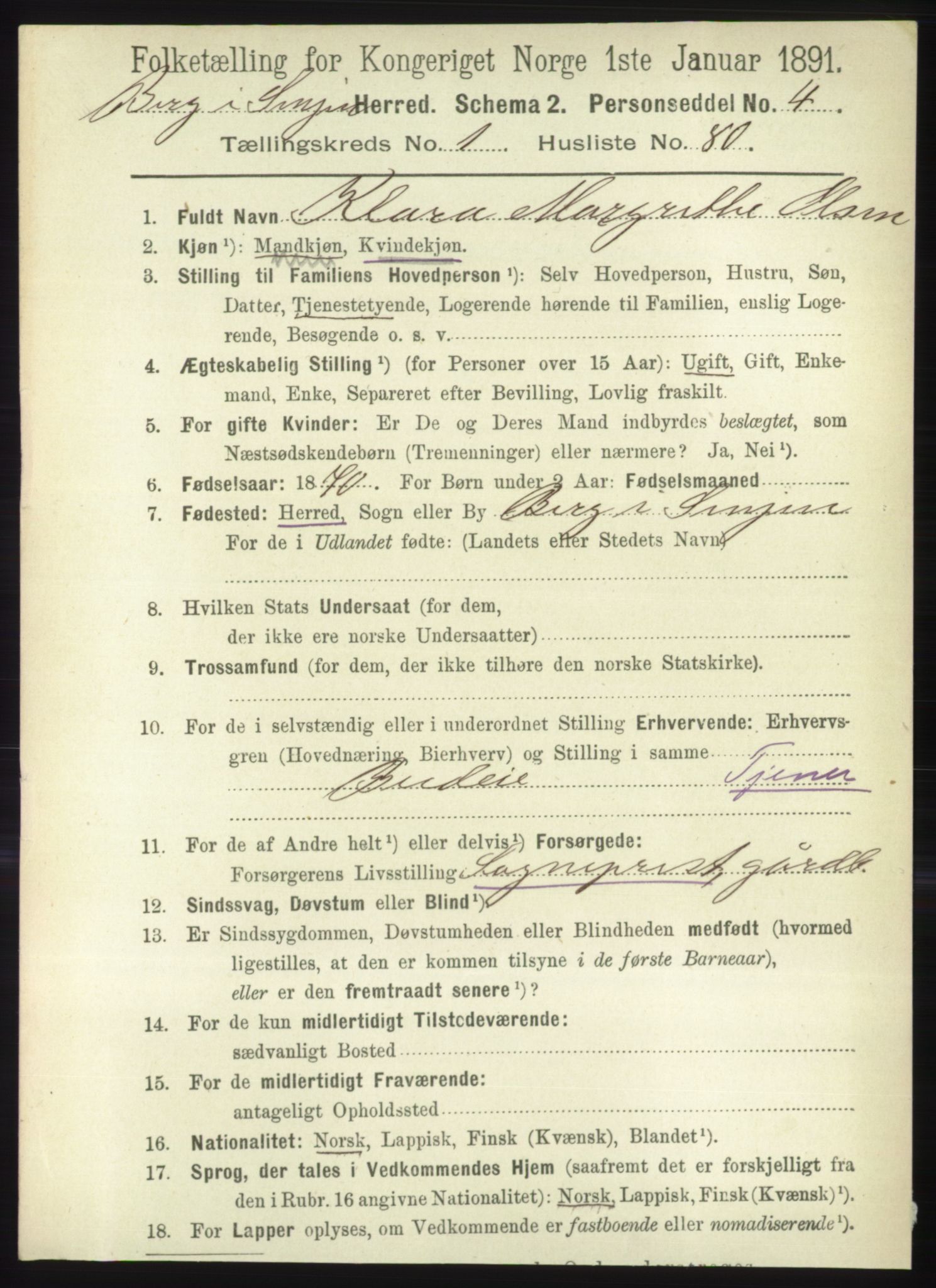 RA, 1891 census for 1929 Berg, 1891, p. 575