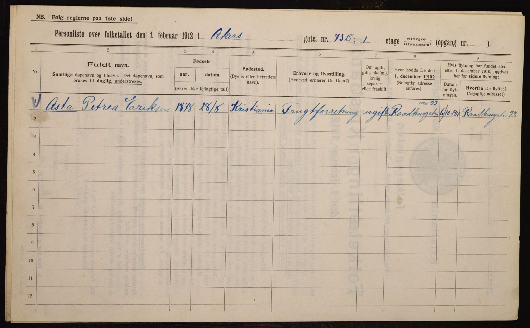 OBA, Municipal Census 1912 for Kristiania, 1912, p. 823