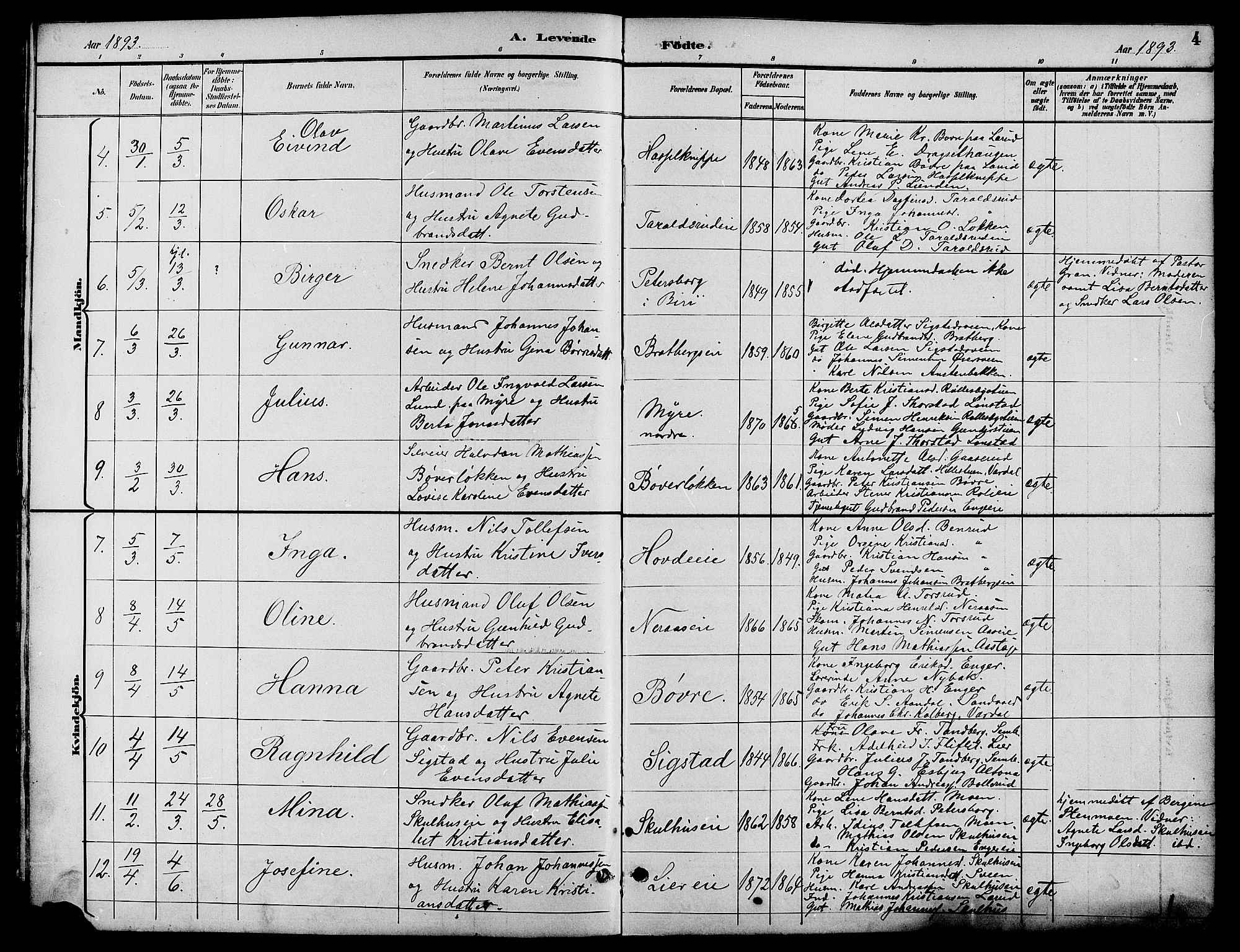 Biri prestekontor, AV/SAH-PREST-096/H/Ha/Hab/L0004: Parish register (copy) no. 4, 1892-1909, p. 4
