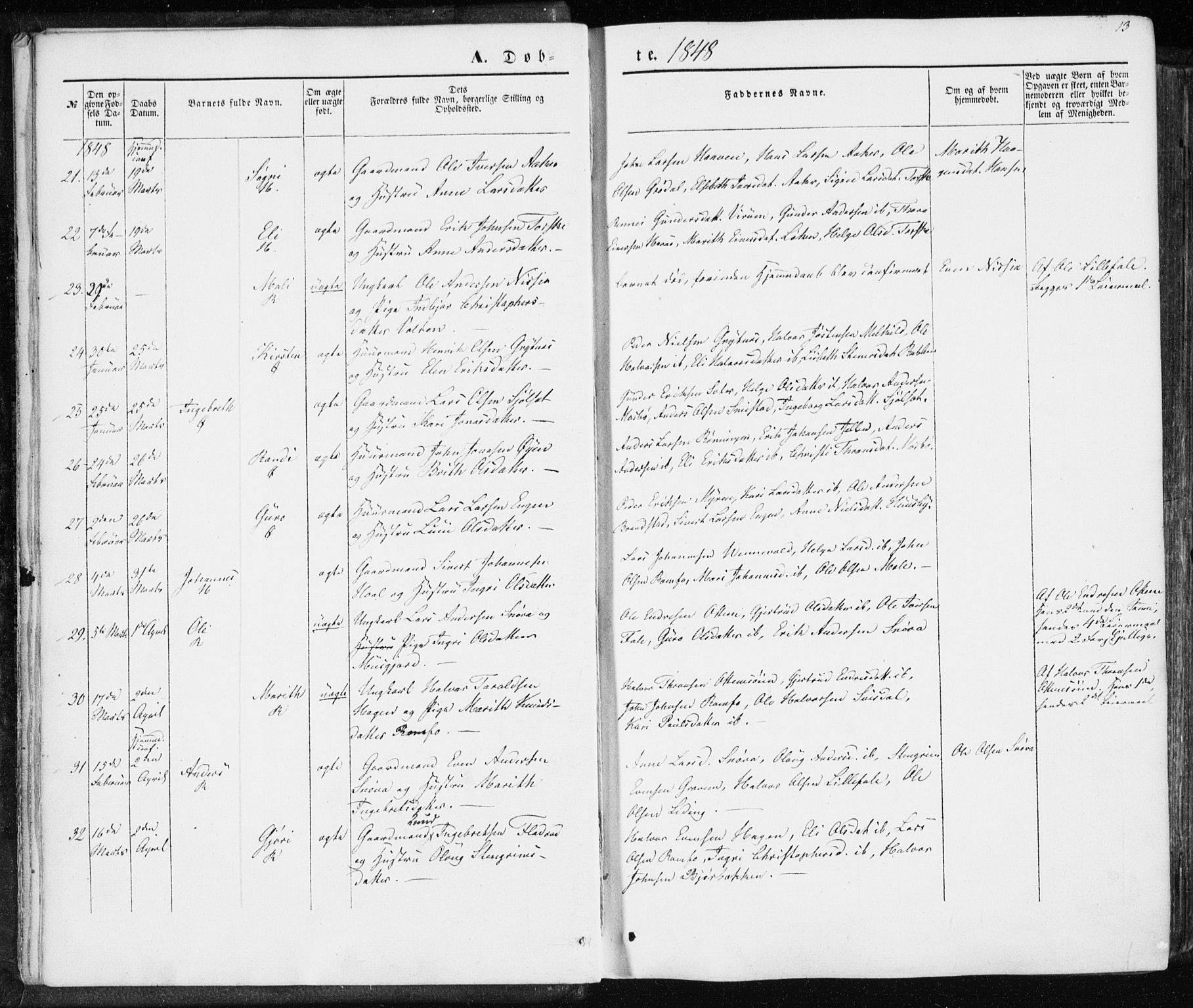 Ministerialprotokoller, klokkerbøker og fødselsregistre - Møre og Romsdal, AV/SAT-A-1454/590/L1013: Parish register (official) no. 590A05, 1847-1877, p. 13