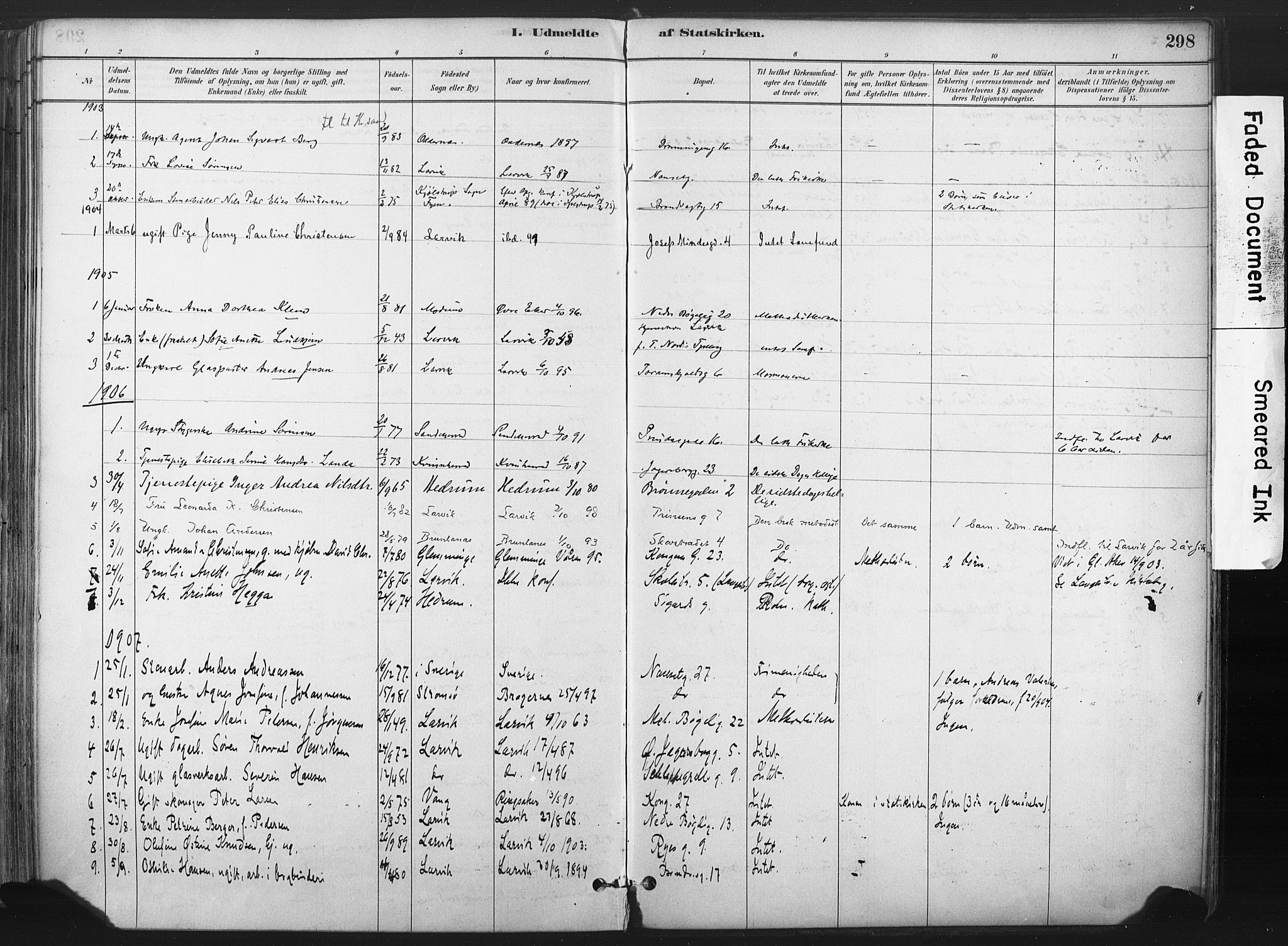 Larvik kirkebøker, SAKO/A-352/F/Fa/L0010: Parish register (official) no. I 10, 1884-1910, p. 298