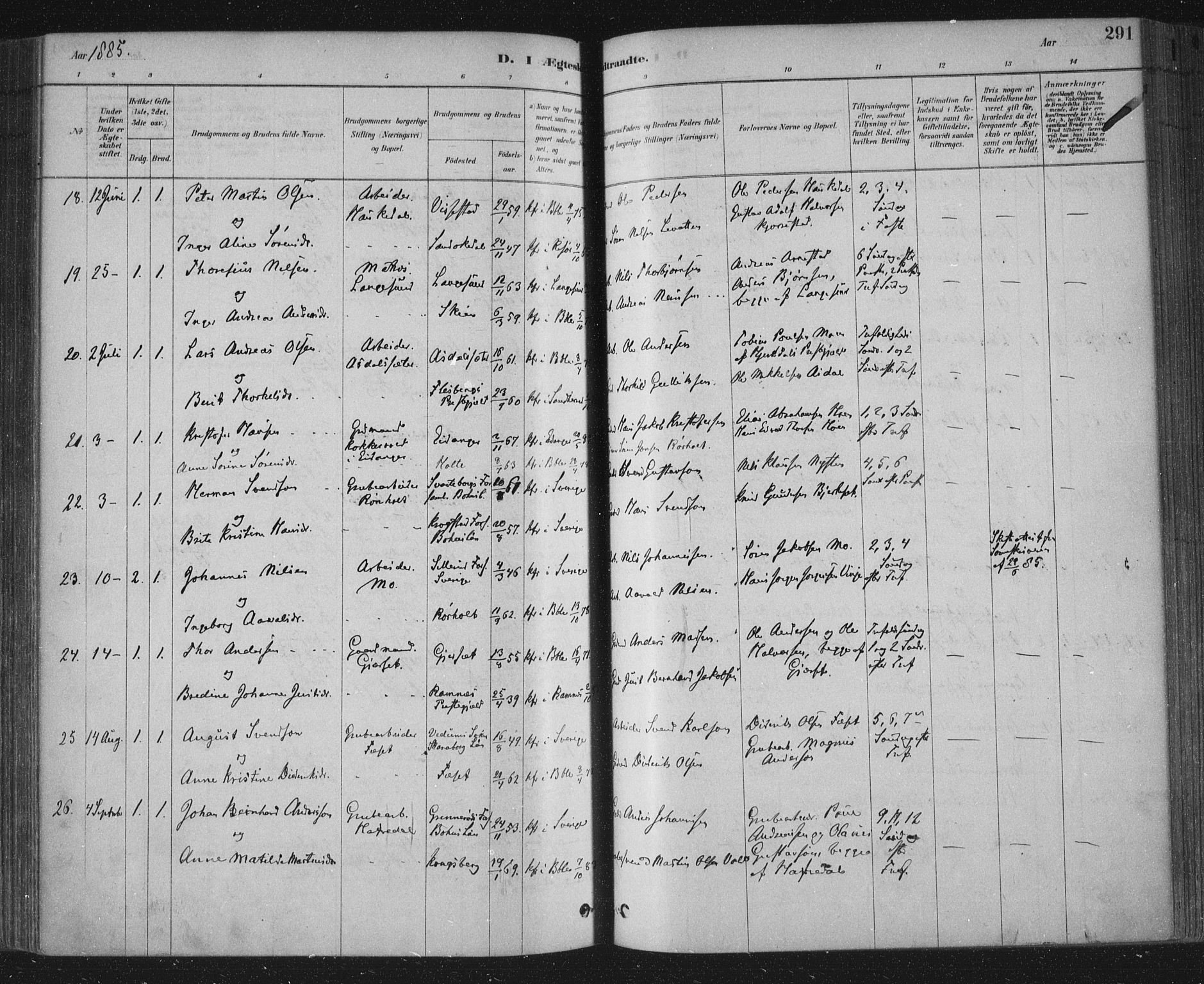 Bamble kirkebøker, AV/SAKO-A-253/F/Fa/L0007: Parish register (official) no. I 7, 1878-1888, p. 291