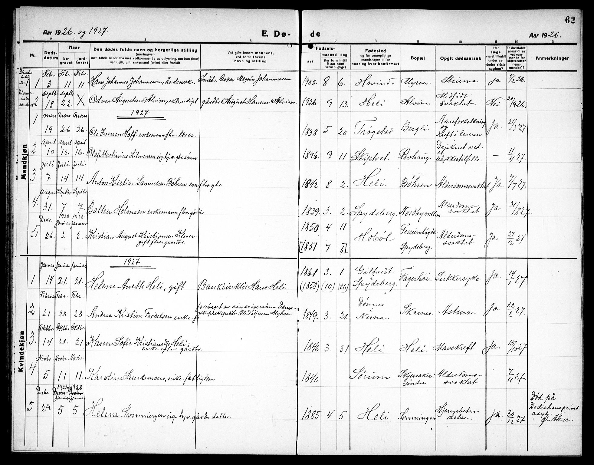 Spydeberg prestekontor Kirkebøker, SAO/A-10924/G/Gc/L0002: Parish register (copy) no. III 2, 1918-1939, p. 62