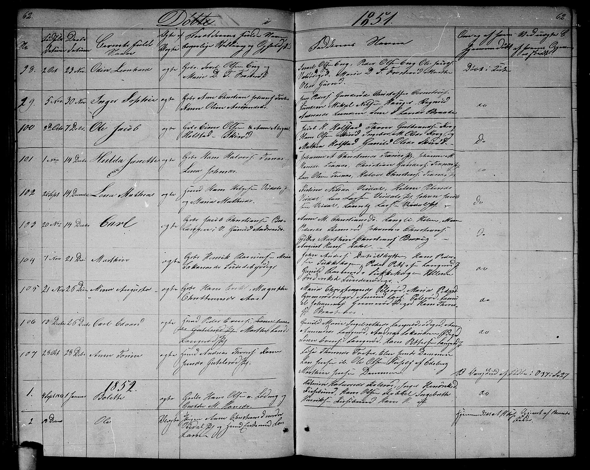 Våler prestekontor Kirkebøker, AV/SAO-A-11083/G/Ga/L0002: Parish register (copy) no. I 2, 1839-1860, p. 62