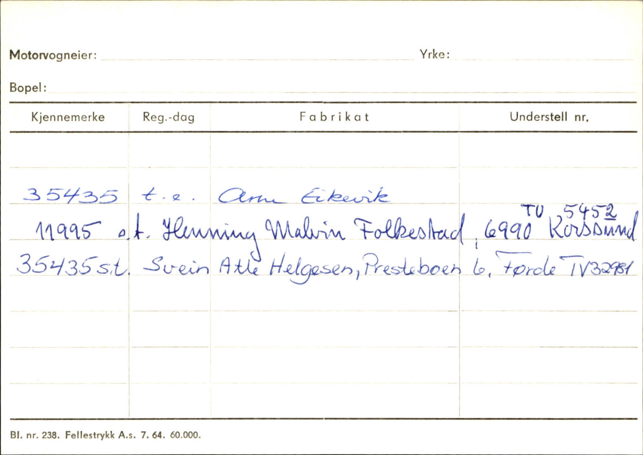 Statens vegvesen, Sogn og Fjordane vegkontor, SAB/A-5301/4/F/L0132: Eigarregister Askvoll A-Å. Balestrand A-Å, 1945-1975, p. 837