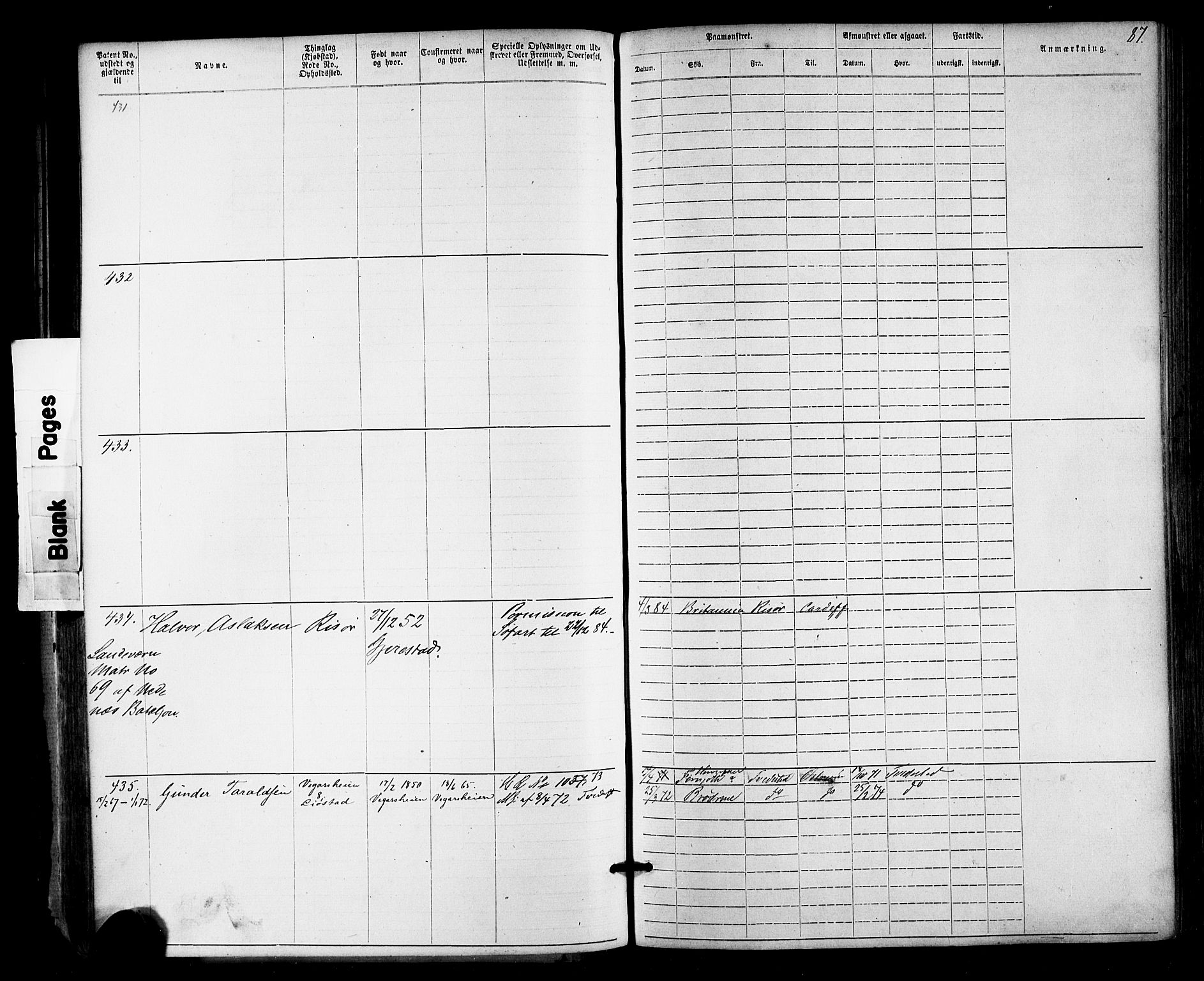 Risør mønstringskrets, SAK/2031-0010/F/Fa/L0003: Annotasjonsrulle nr 1-1913 med register, T-7, 1863-1899, p. 23