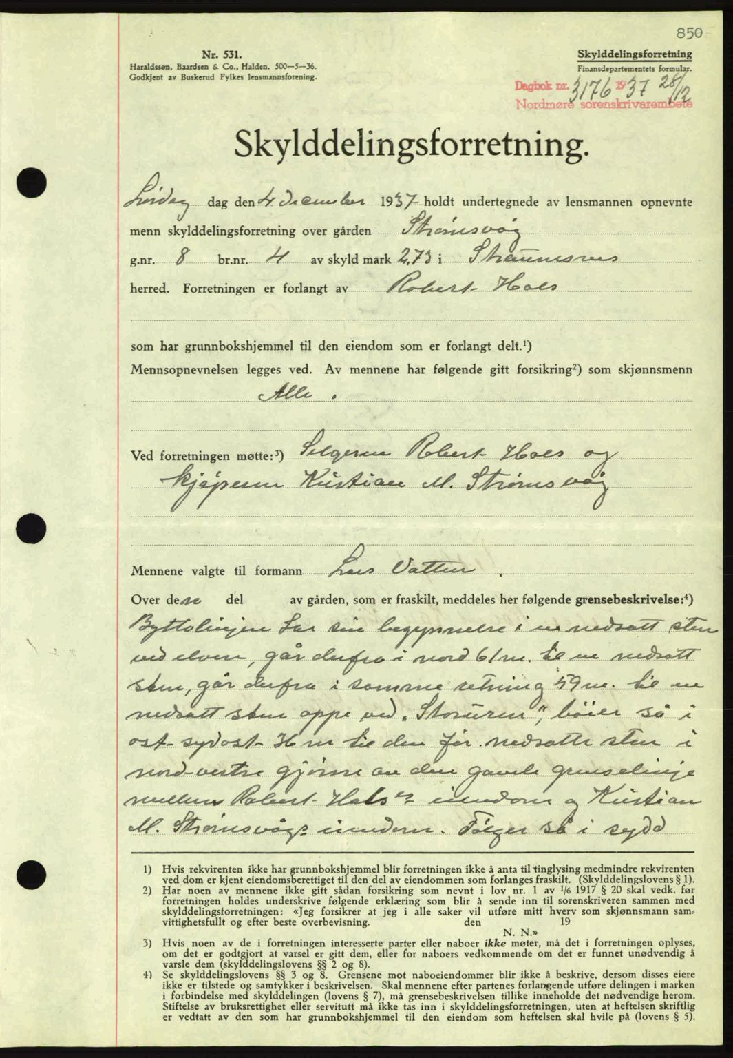 Nordmøre sorenskriveri, AV/SAT-A-4132/1/2/2Ca: Mortgage book no. A82, 1937-1938, Diary no: : 3176/1937