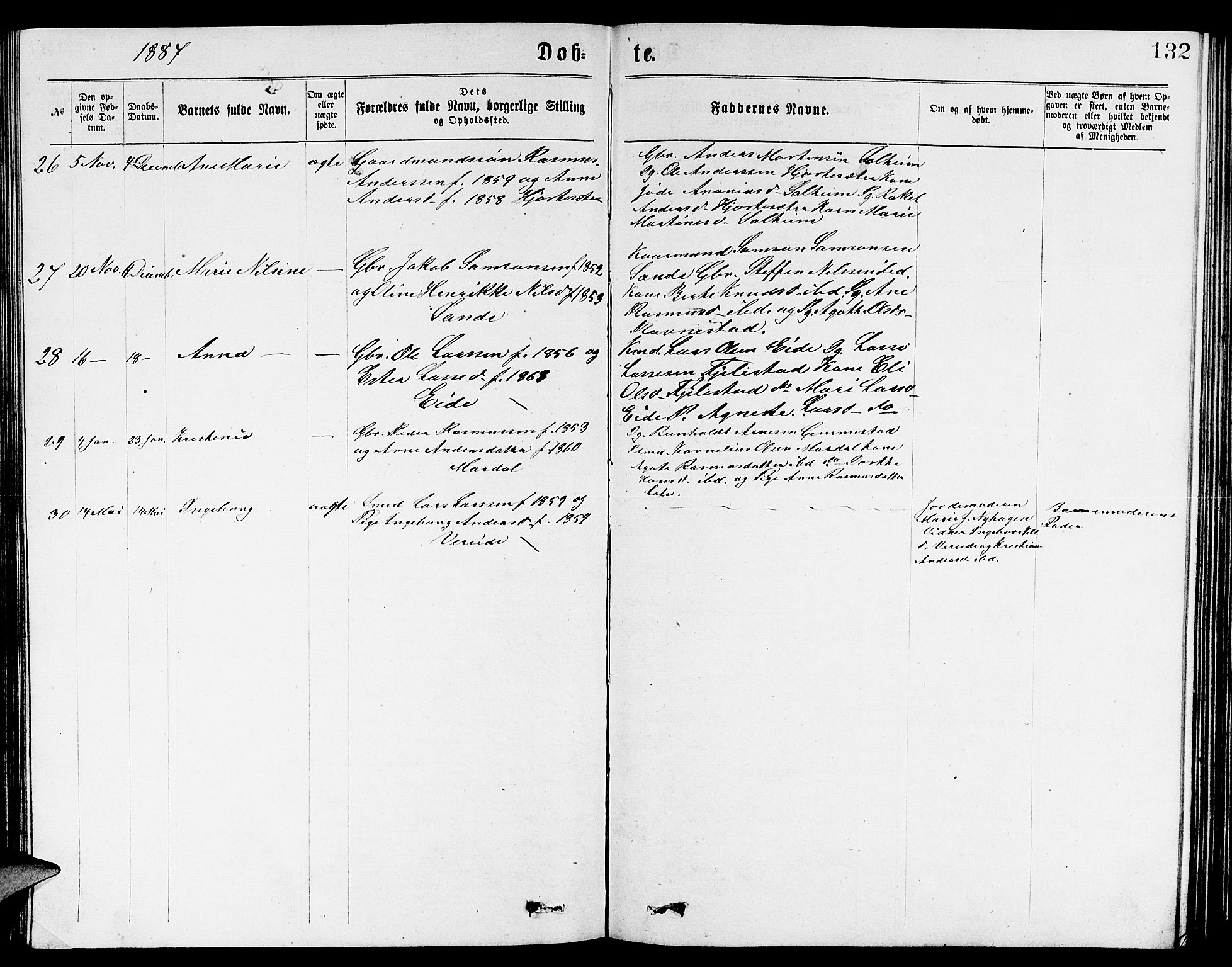 Gloppen sokneprestembete, AV/SAB-A-80101/H/Hab/Habb/L0001: Parish register (copy) no. B 1, 1872-1888, p. 132