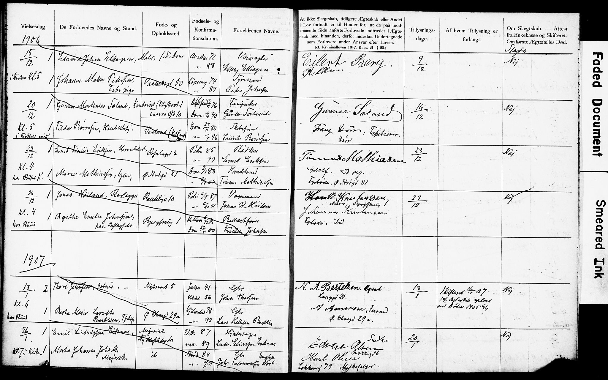 Domkirken sokneprestkontor, AV/SAST-A-101812/001/70/705BA/L0005: Banns register no. 5, 1904-1914