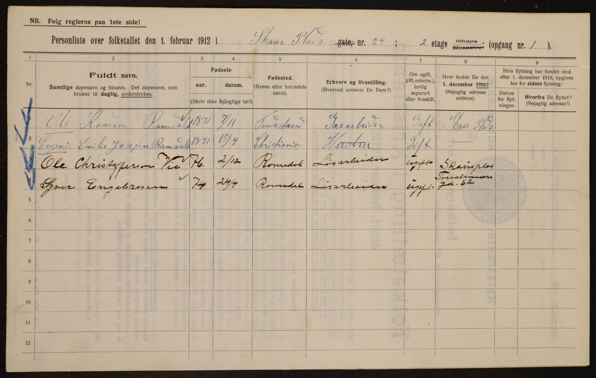 OBA, Municipal Census 1912 for Kristiania, 1912, p. 90732