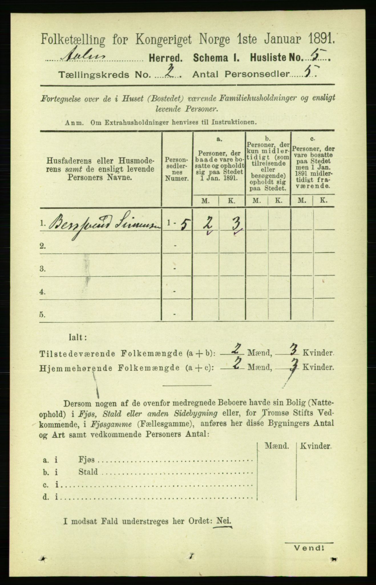 RA, 1891 census for 1644 Ålen, 1891, p. 331