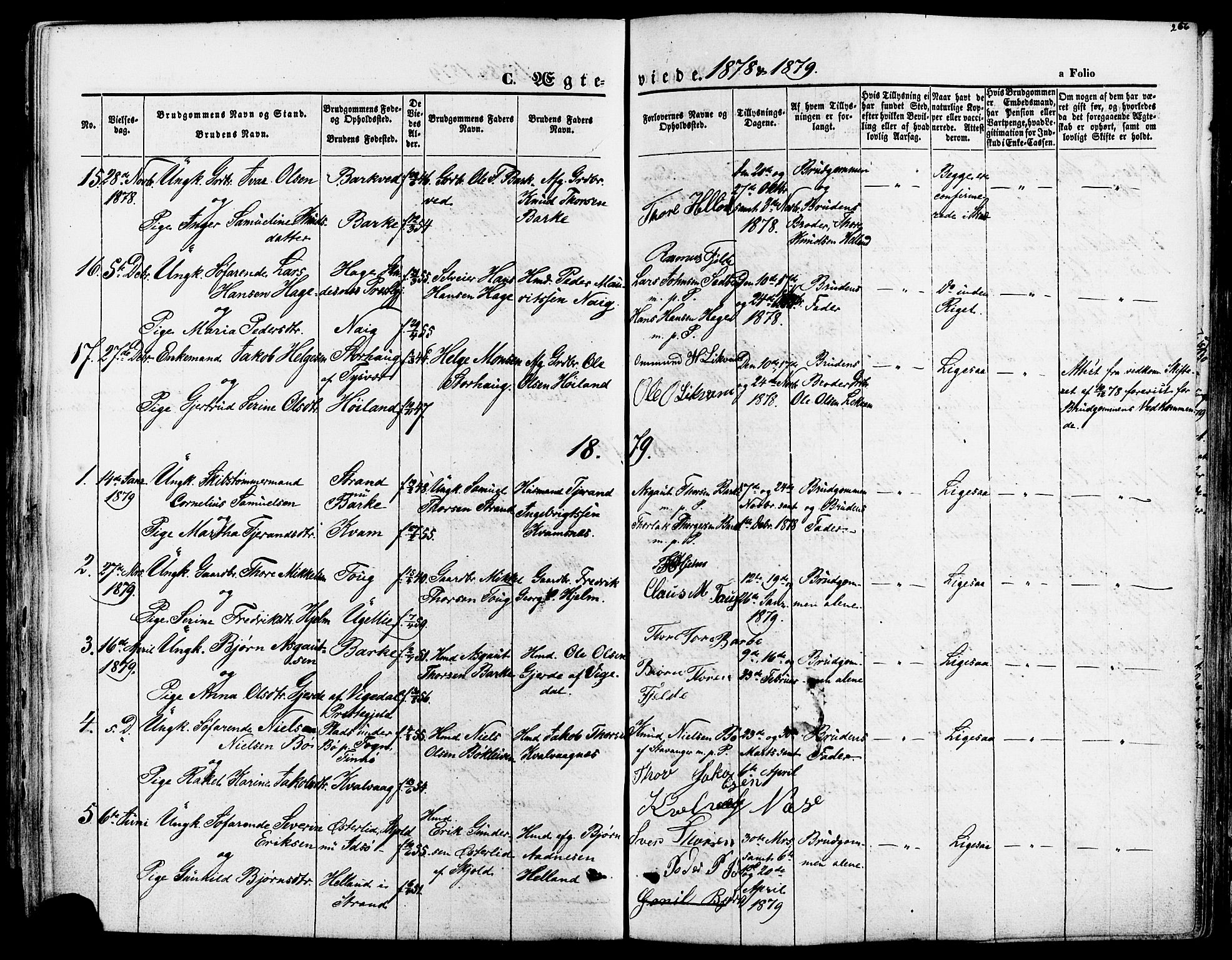 Strand sokneprestkontor, AV/SAST-A-101828/H/Ha/Haa/L0007: Parish register (official) no. A 7, 1855-1881, p. 266