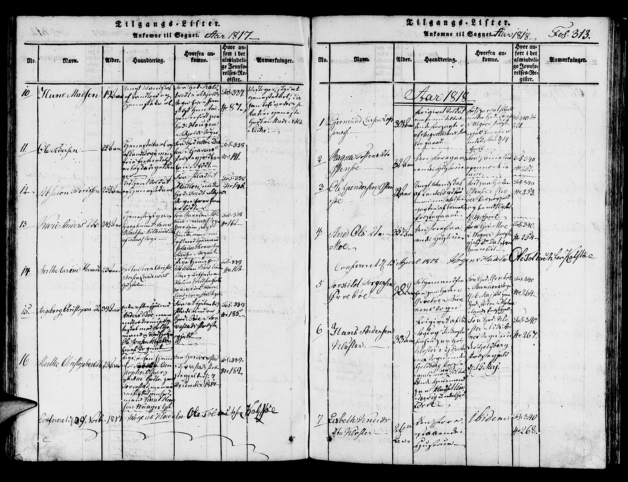 Avaldsnes sokneprestkontor, SAST/A -101851/H/Ha/Haa/L0004: Parish register (official) no. A 4, 1816-1825, p. 313