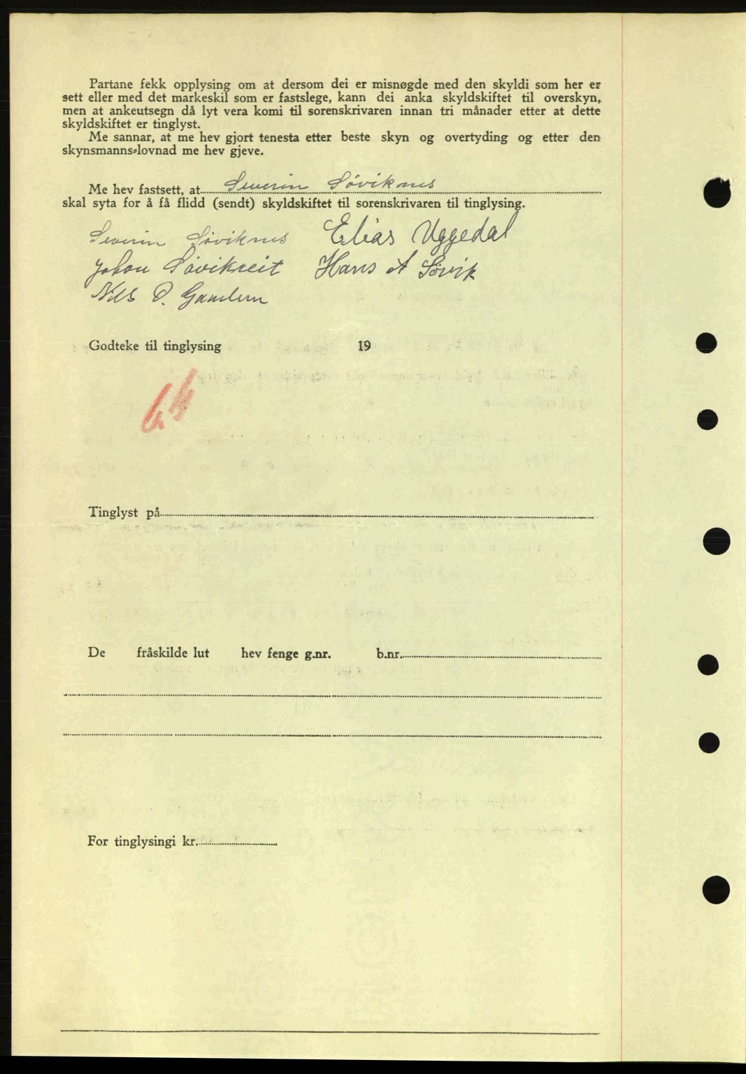 Nordre Sunnmøre sorenskriveri, SAT/A-0006/1/2/2C/2Ca: Mortgage book no. A20a, 1945-1945, Diary no: : 926/1945